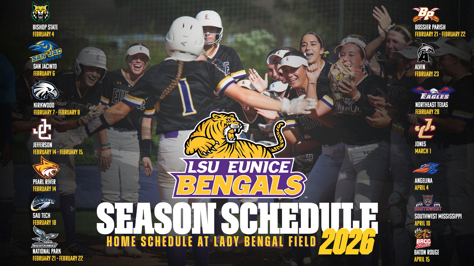 A graphic of the 2026 home schedule for LSU Eunice Softball.