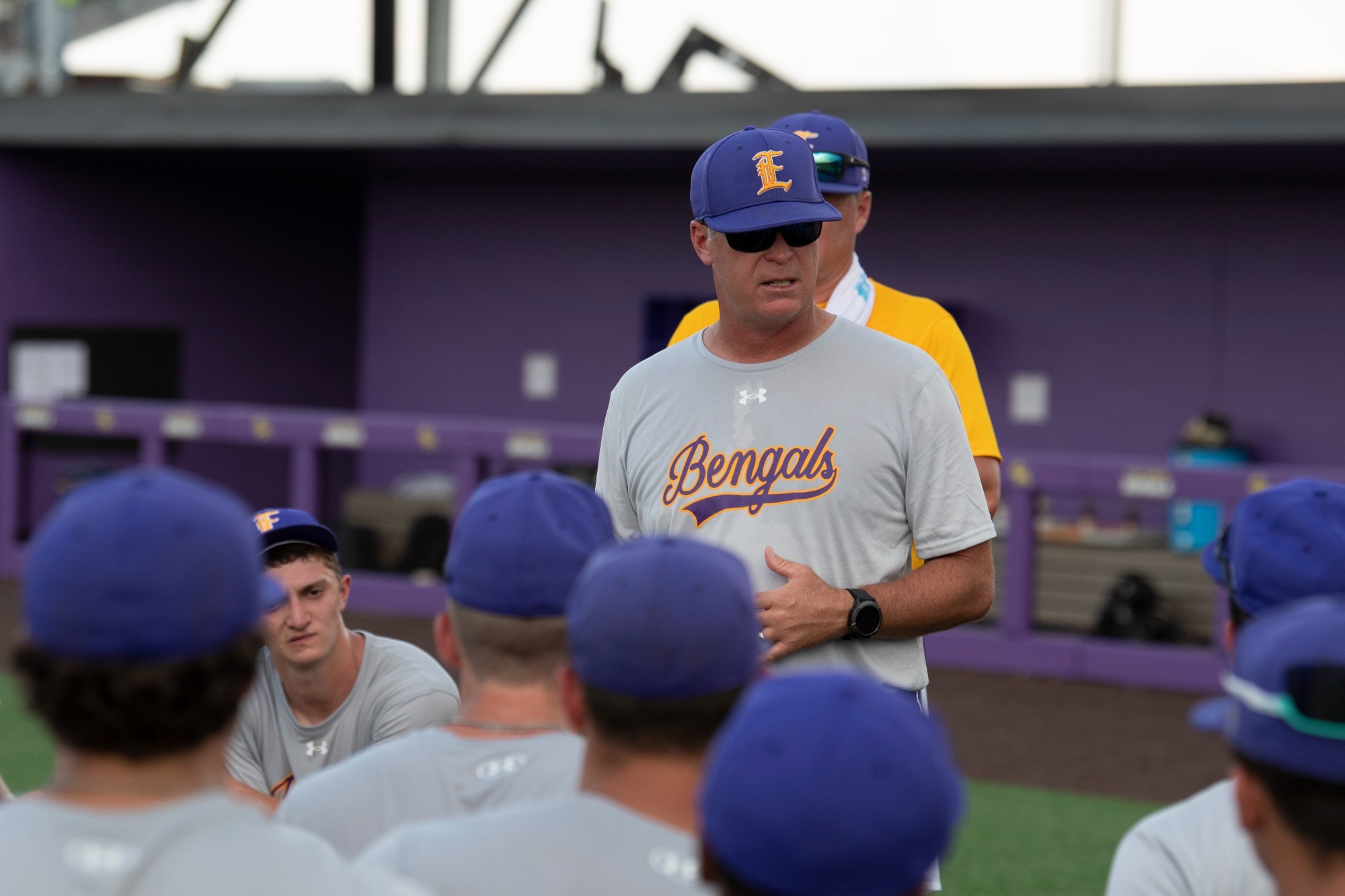 Head Coach Jeff Willis talks to his team during a practice.