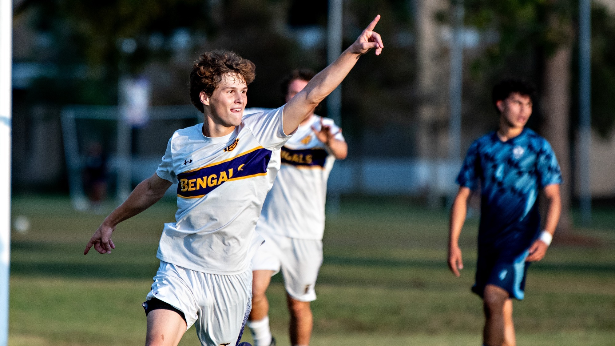 Caden Hickox celebrates after scoring a goal against Coastal Bend.