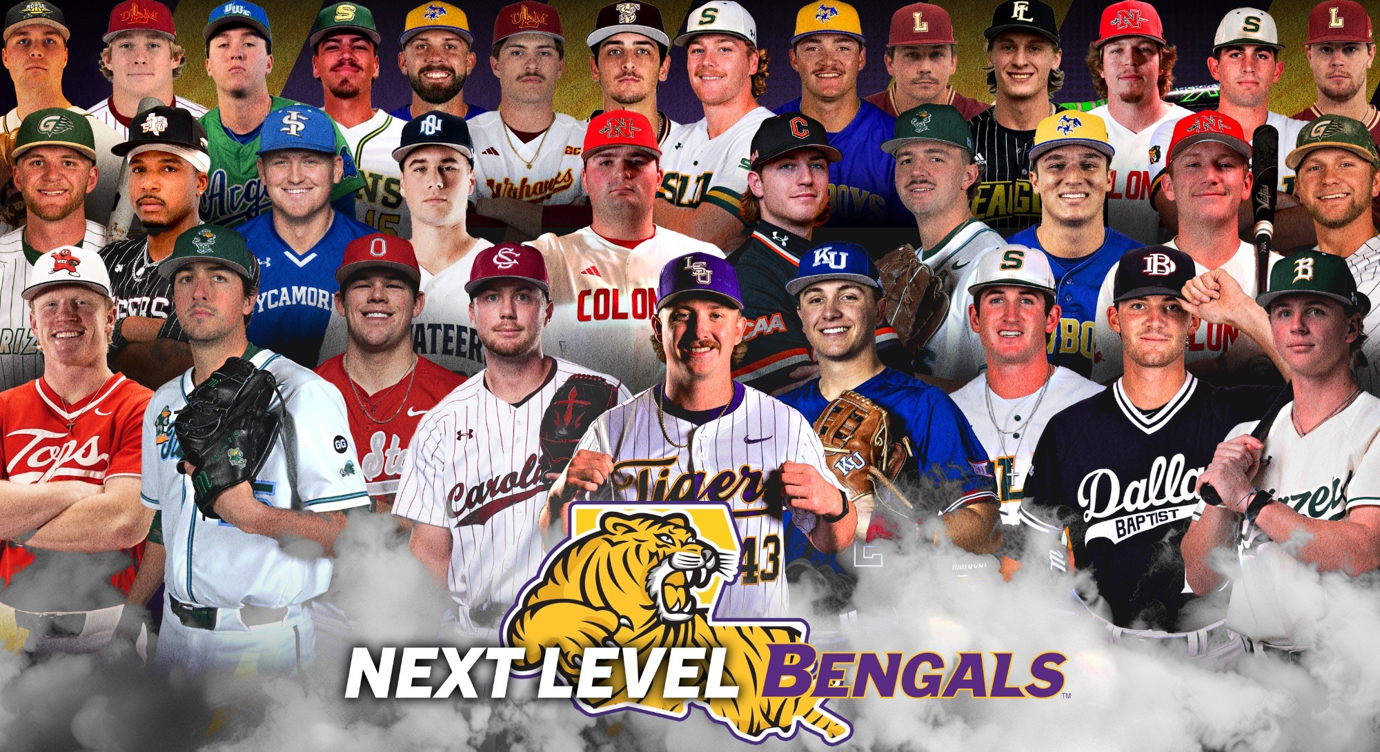 A picture collage of all 33 student-athletes that are at four-year levels