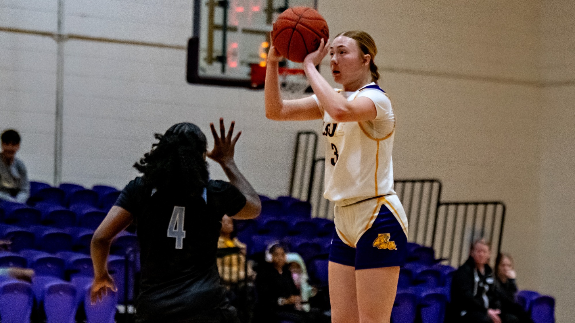 Jodie Jowers shoots a three-point attempt against Southern-Shreveport.