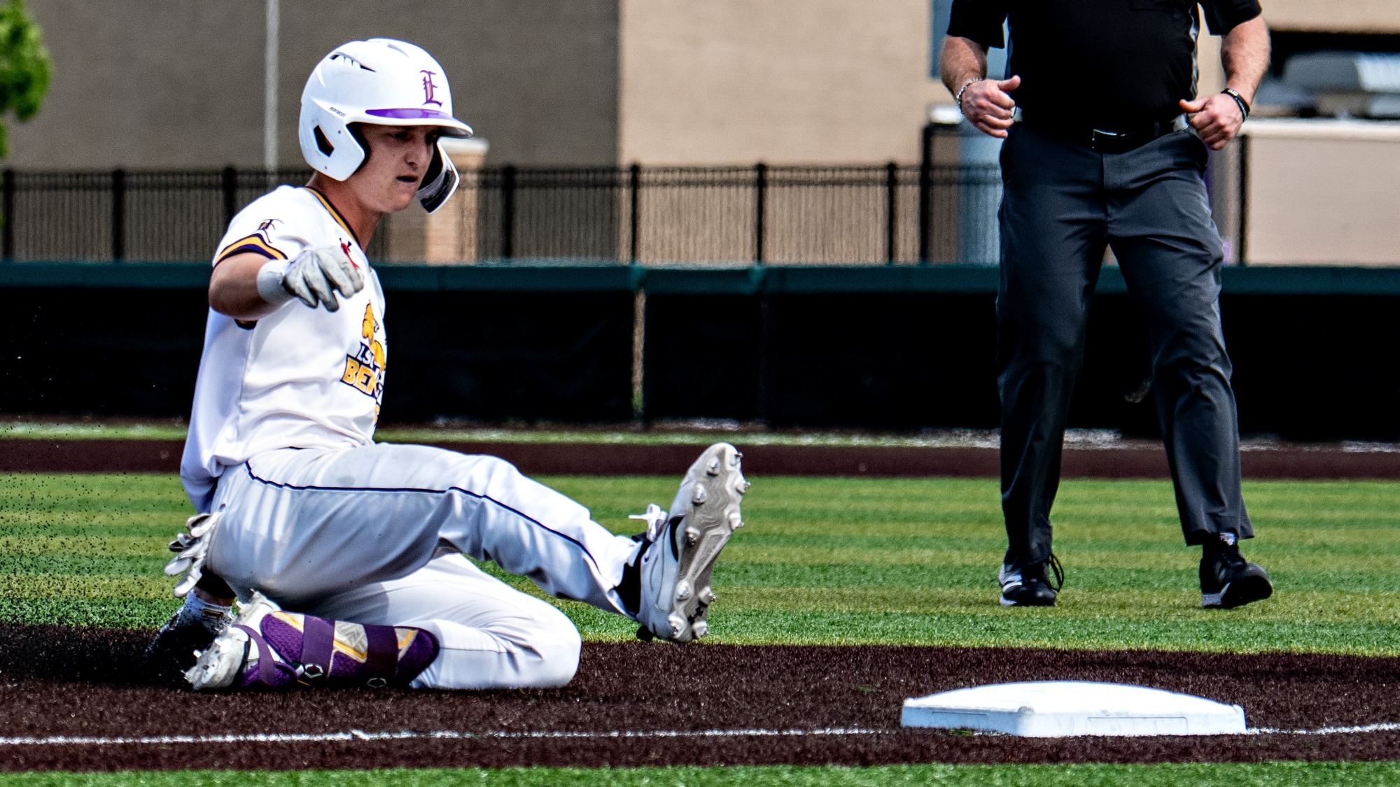 Milo Obadovich slides in safely to third base in a recent game for LSUE Baseball.