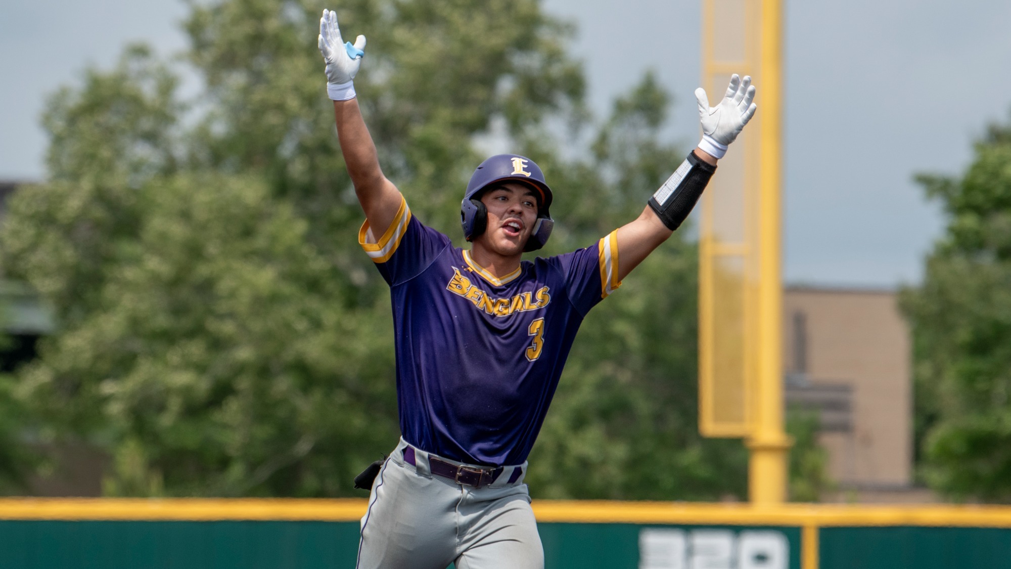 Jordan Luna celebrates a home run during a game against Delgado.