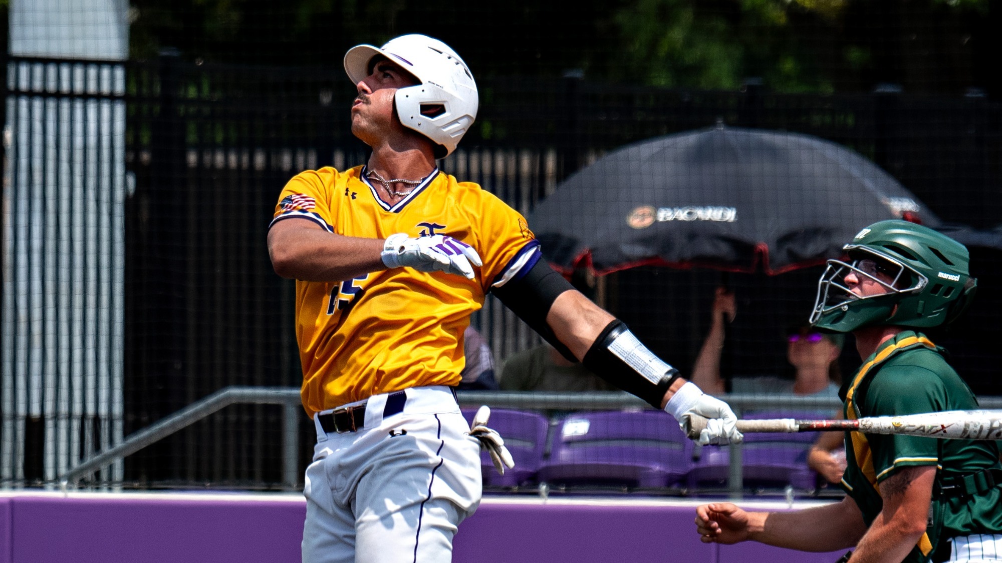 Mason Bordelon hits a home run against Delgado at Bengal Stadium.