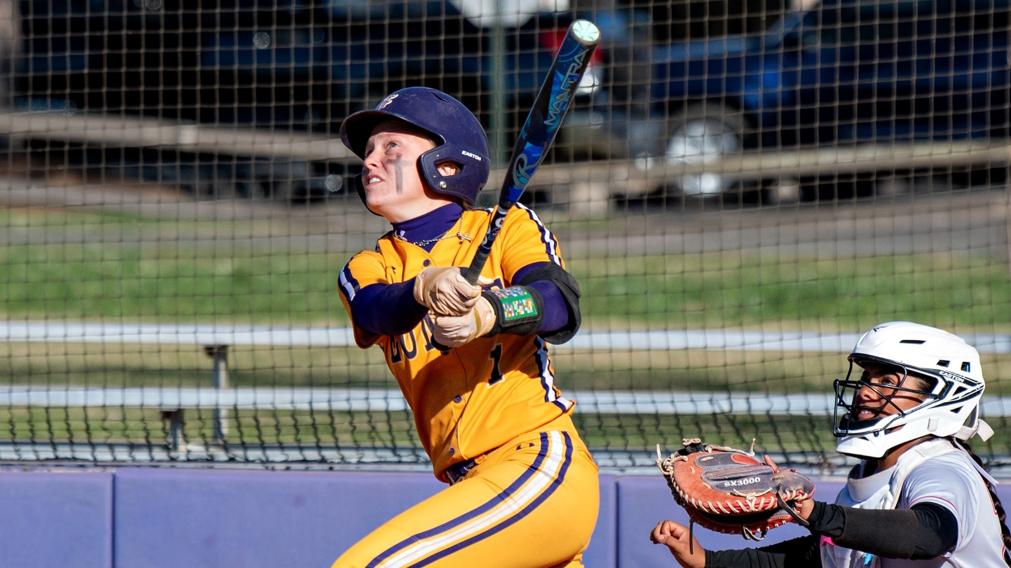 Payton Prince connects for a base hit during action for LSU Eunice Softball.
