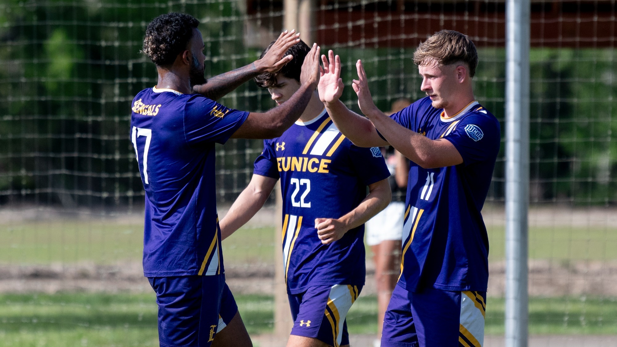 LSUE celebrates a goal during spring action earlier this year.