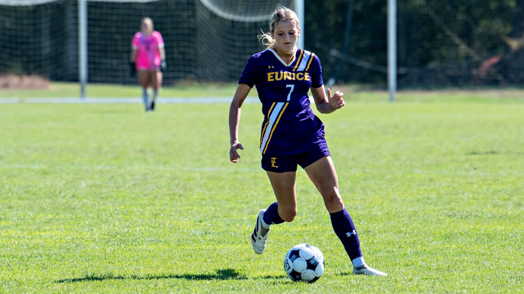 Ella Stewart advances the ball during a recent home game for LSUE Women's Soccer