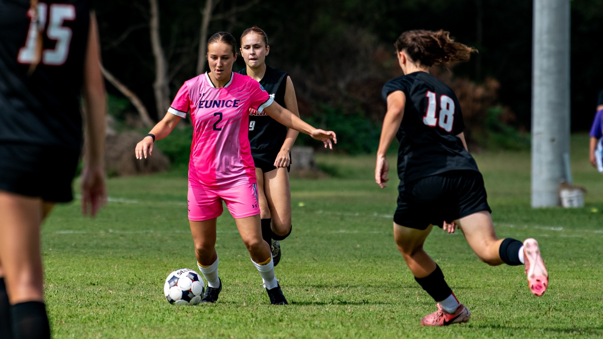 Lucie Quivron evades defenders during a recent home game for LSU Eunice.