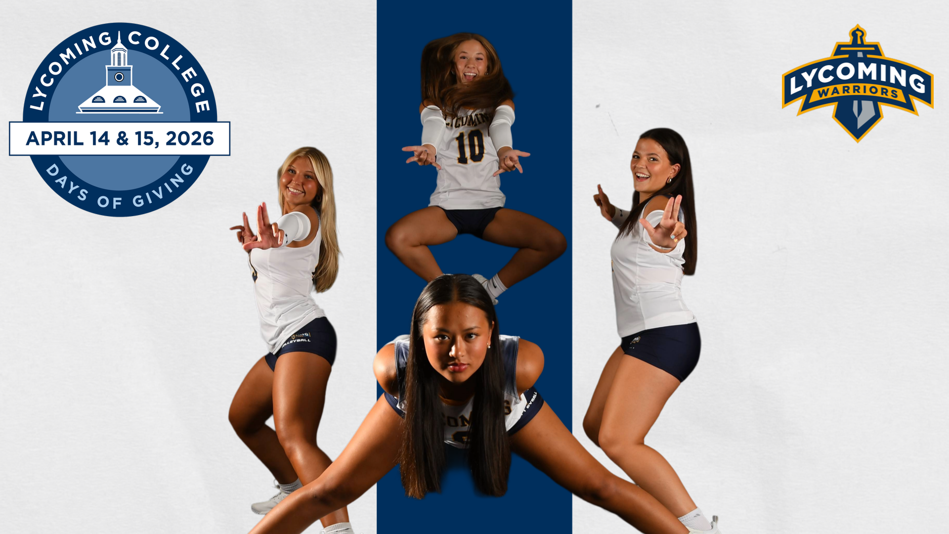 Days of Giving Logo, Warriors logo, four volleyball players posed