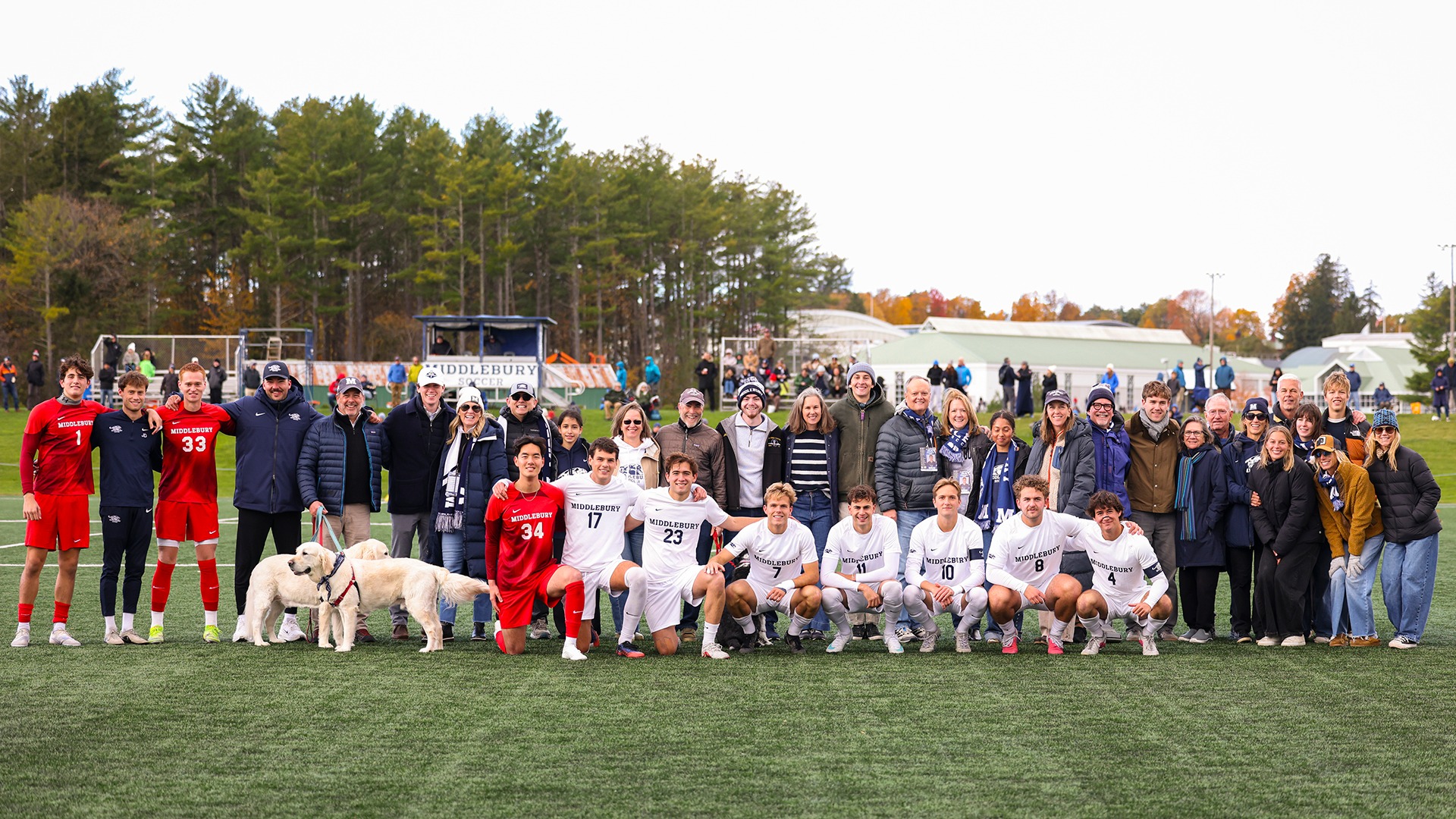 A photo of the Middlebury men's soccer senior class and their families.