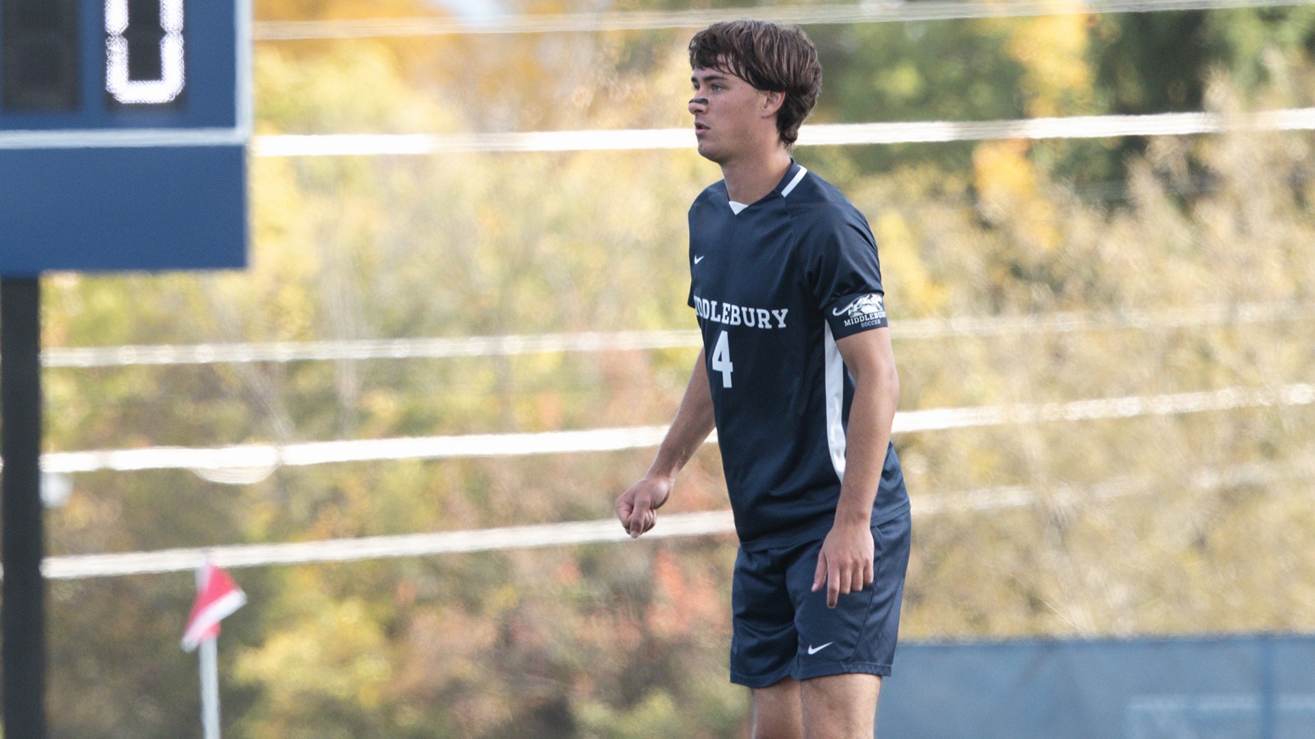 Owen Davis readies to kick the ball during Maine Maritime Academy.