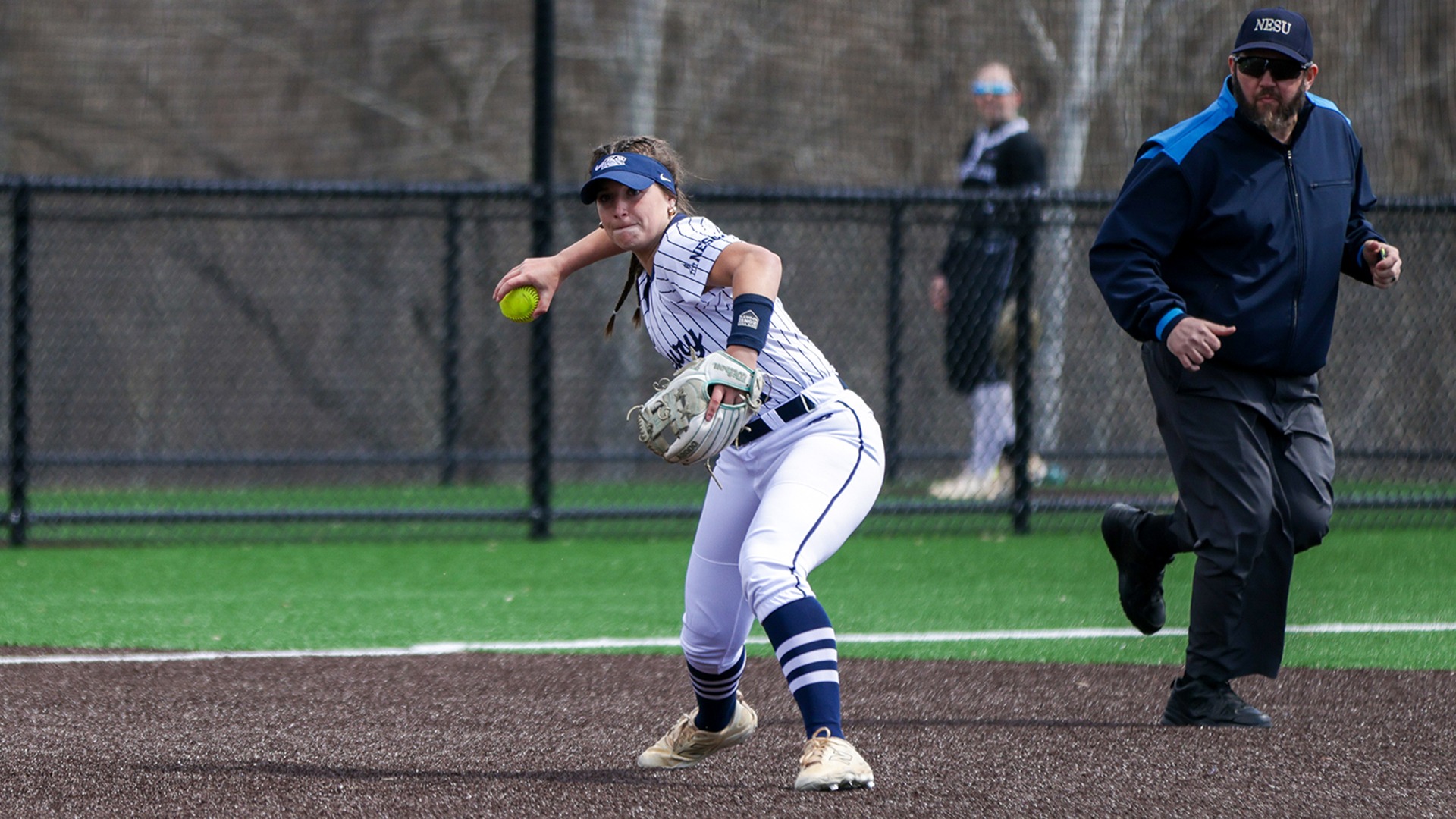 Reagan Adiletta attempts a throw from her shortstop position against Bowdoin.