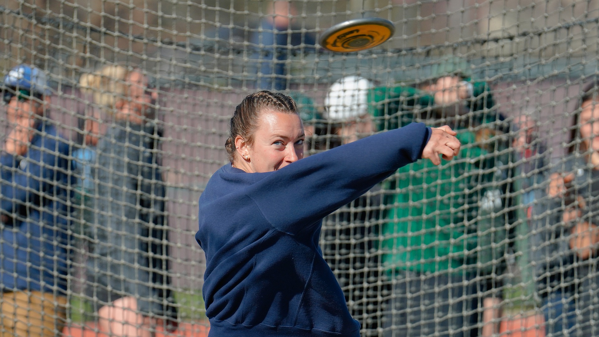 Lilly Wurtz tosses the discus during the 2026 UMass Commonwealth Invitational.