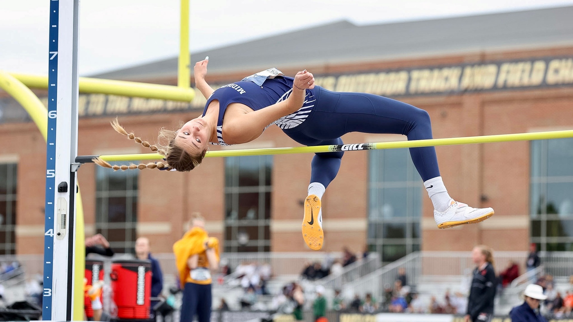 Lily Haskins-Vaughan competes in the high jump at the 2026 NCAA Division III Outdoor Track and Field Championships in La Crosse, Wisconsin.