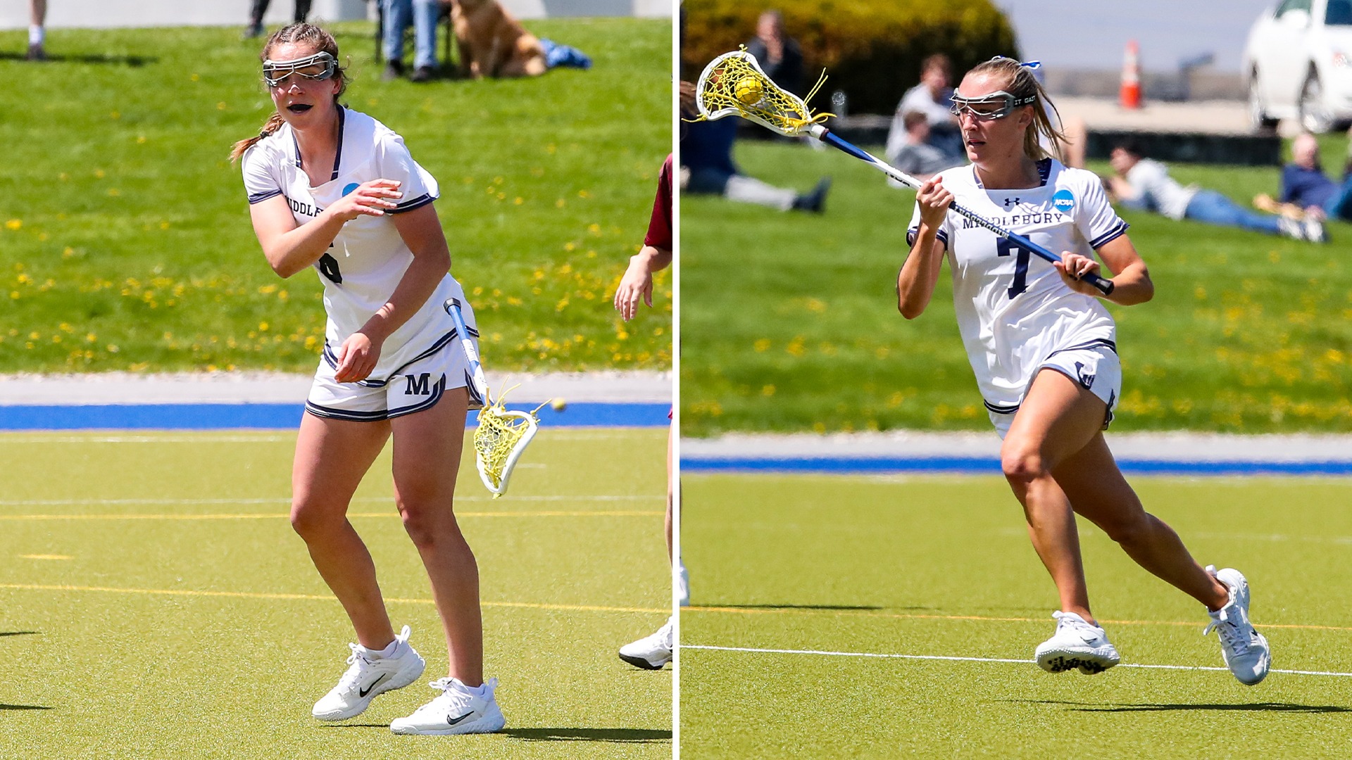 A graphic of Middlebury women's lacrosse players Caroline Adams and Caroline Messer.