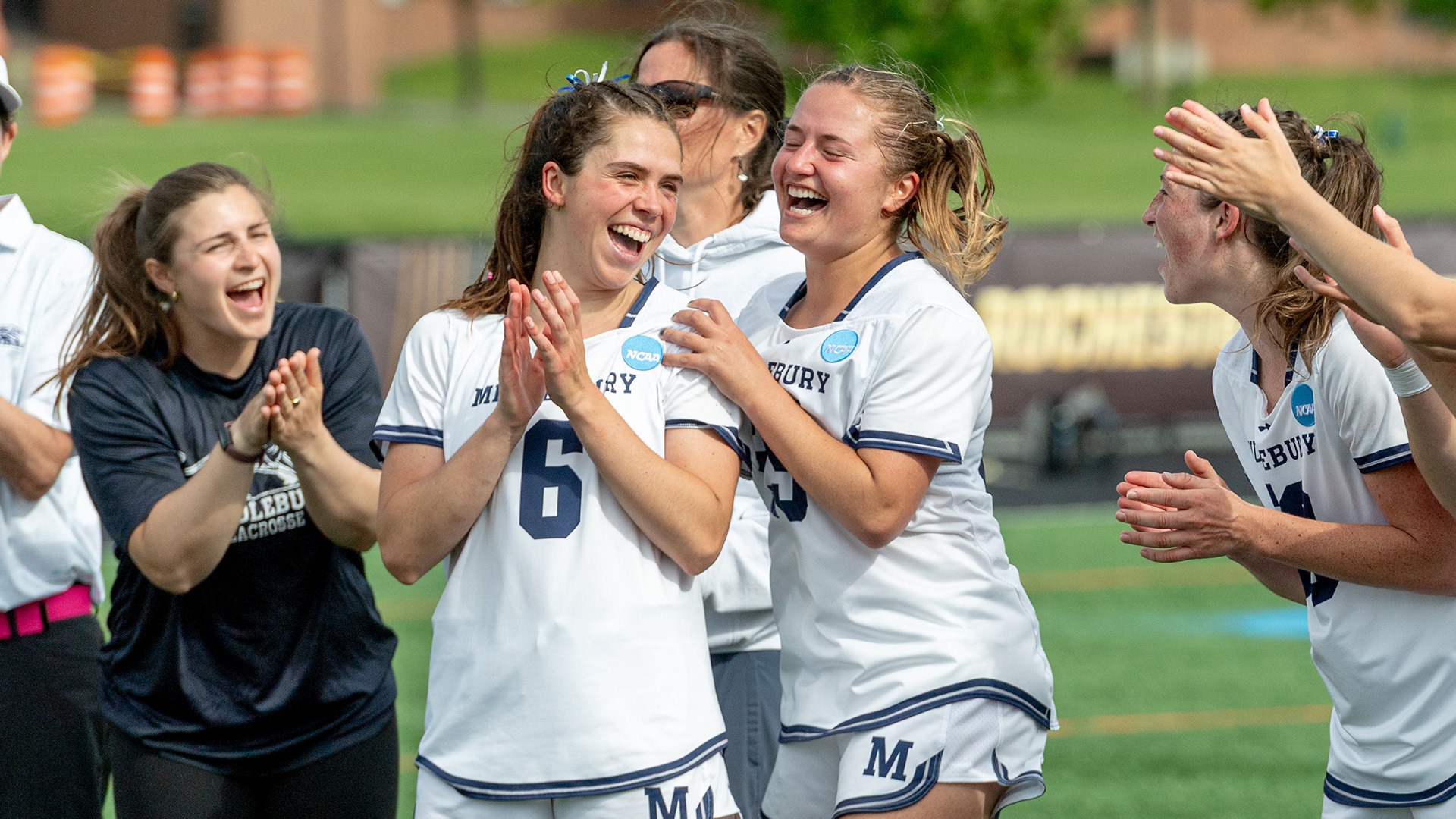 Caroline Adams and Skylar Lach celebrate after winning the 2026 NCAA Championship.