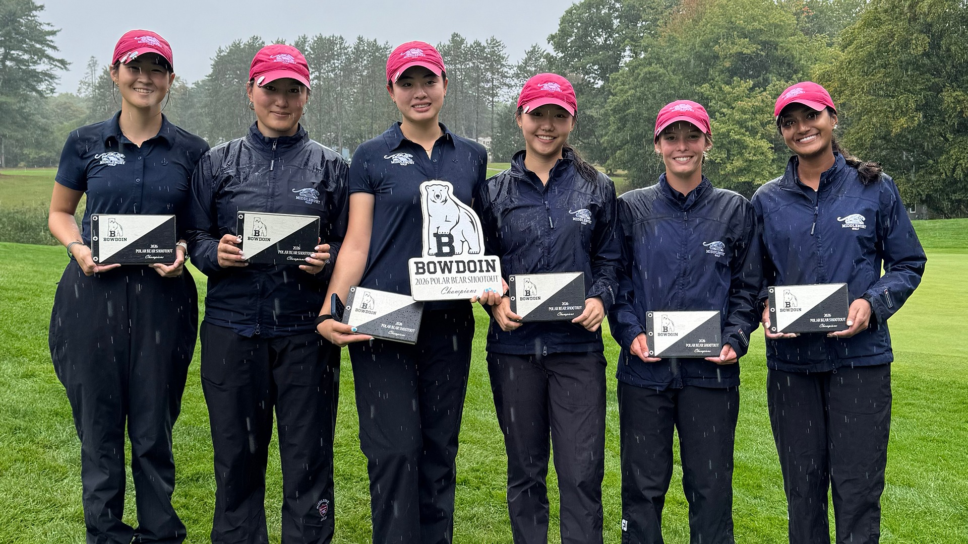 The Middlebury women's golf team poses for a photo after winning the 2026 Polar Bear Invitational.