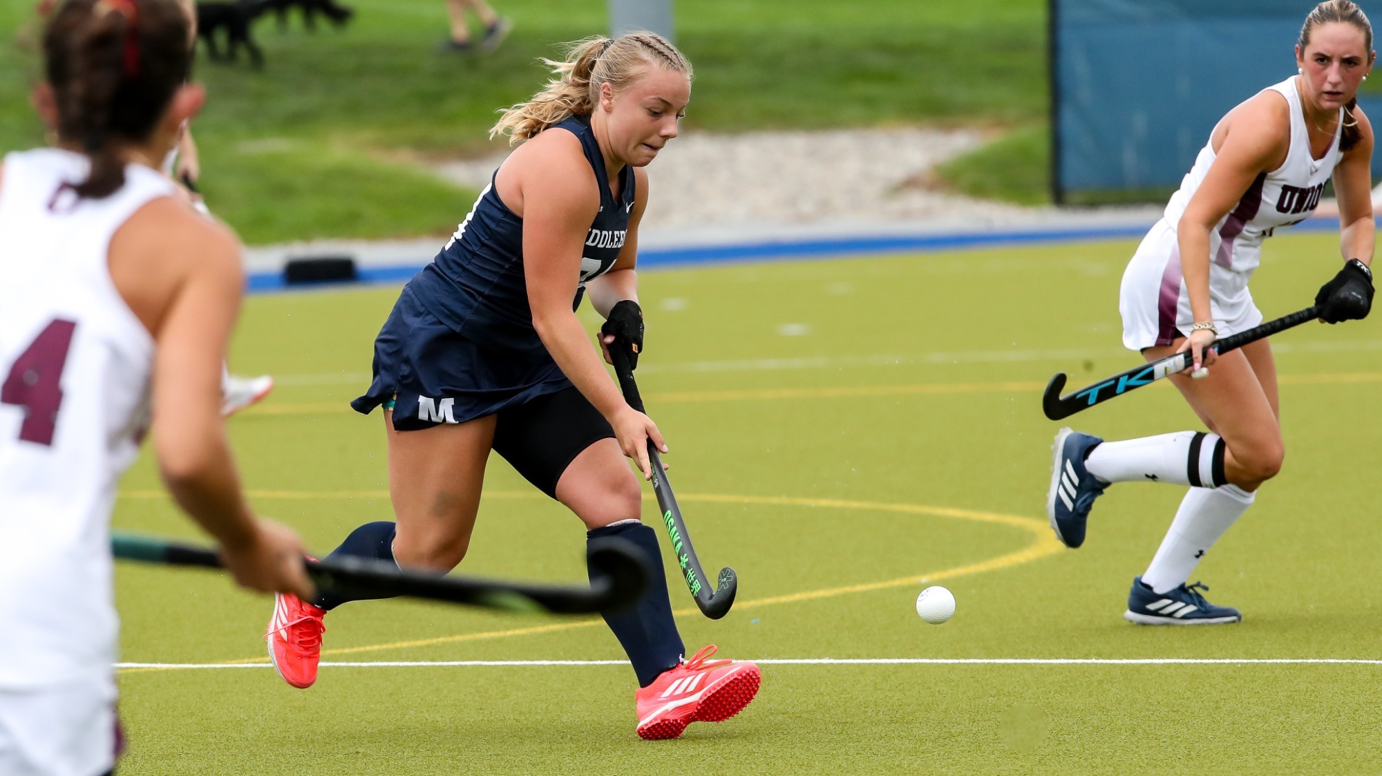 Addie Chandler collects possession during Middlebury's 8-0 victory over Union.