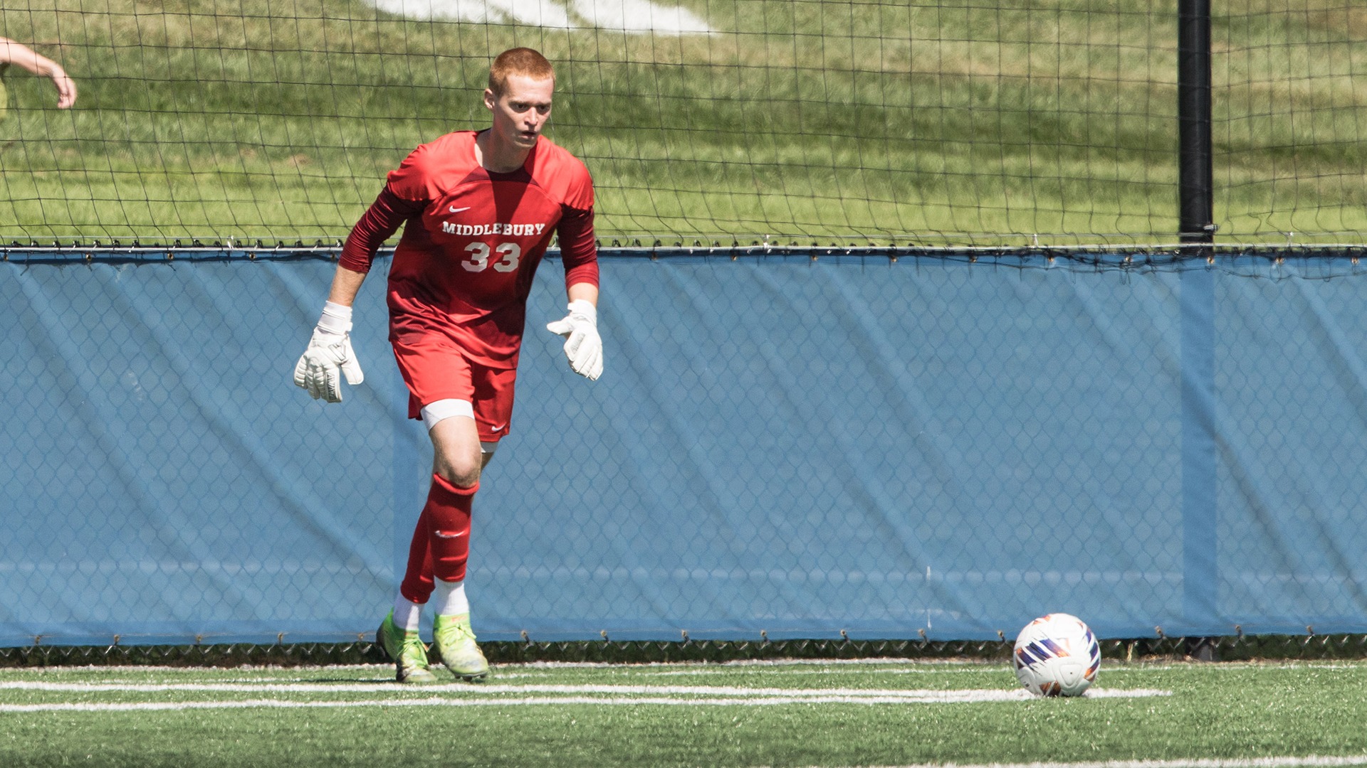 Leon Brody readies for a goal kick during Middlebury's match against Connecticut College.
