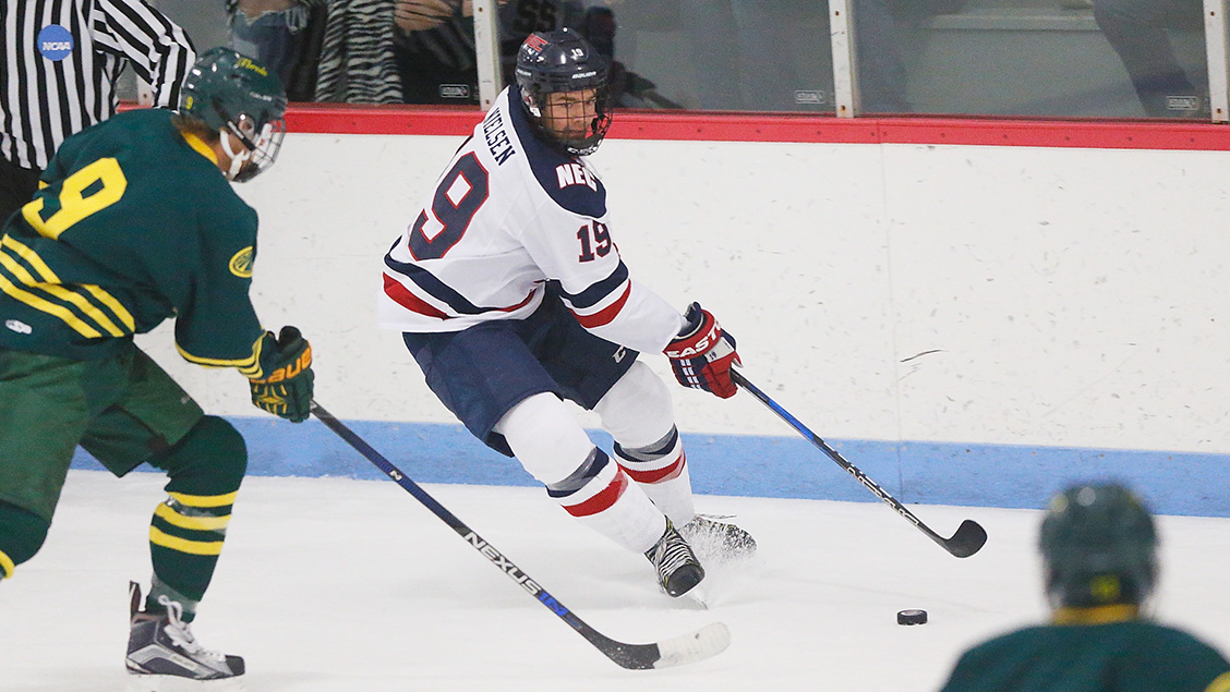 Men's Ice Hockey Downs Becker, 52, for ThirdStraight Win New England College