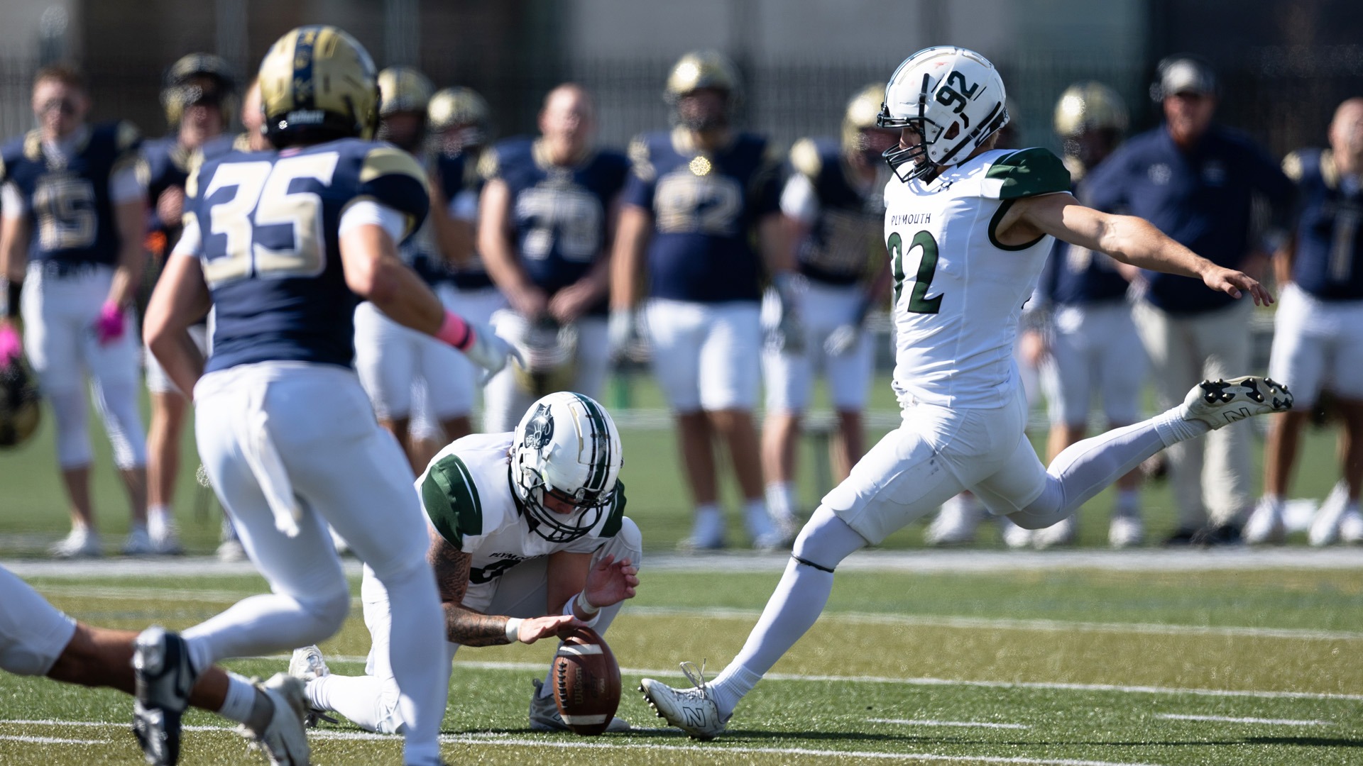 Ryan Bryant boots a 46-yard field goal against Mass. Maritime