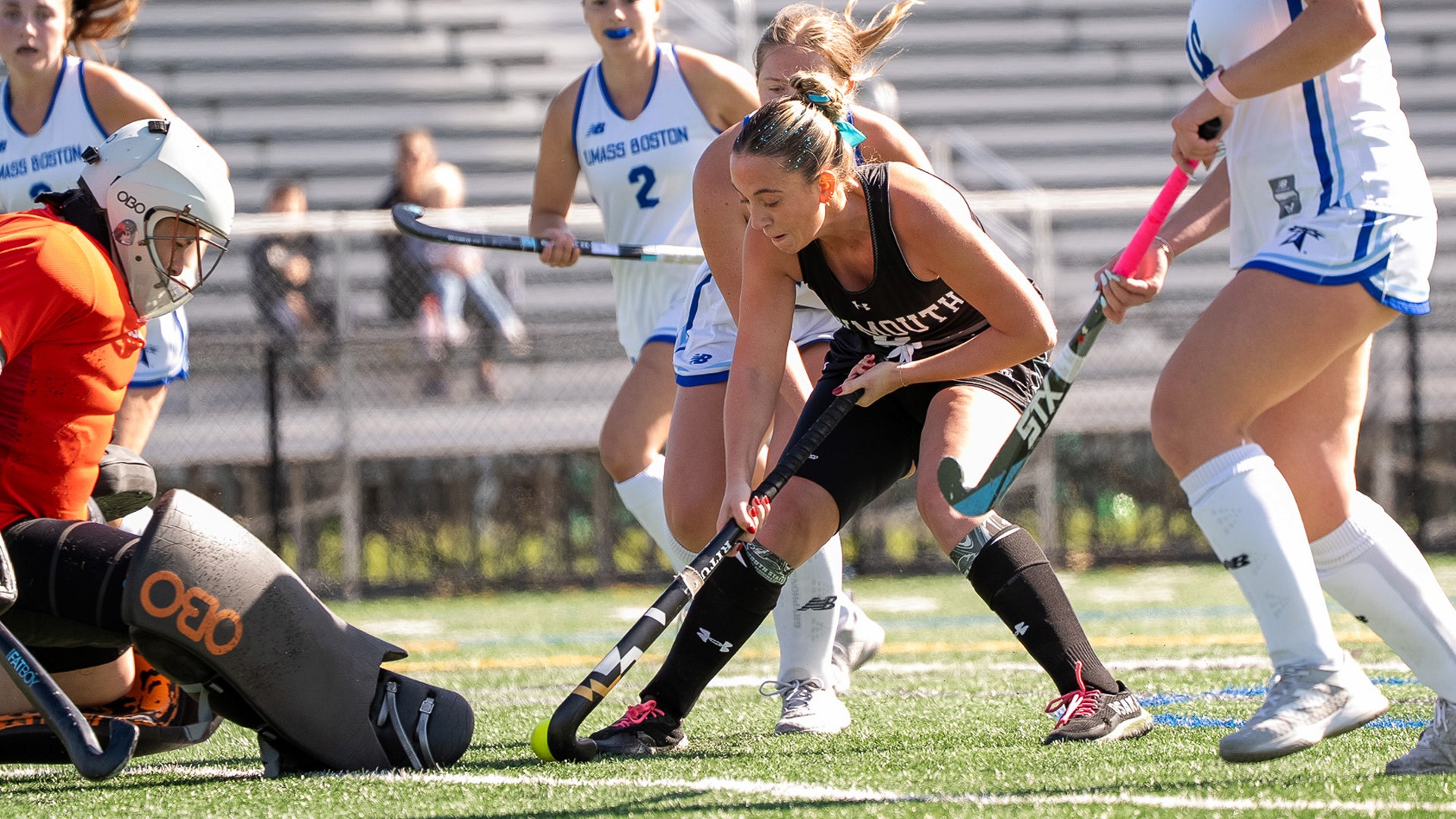 Lexi Berrettini scores one of her three goals in a win against UMass Boston