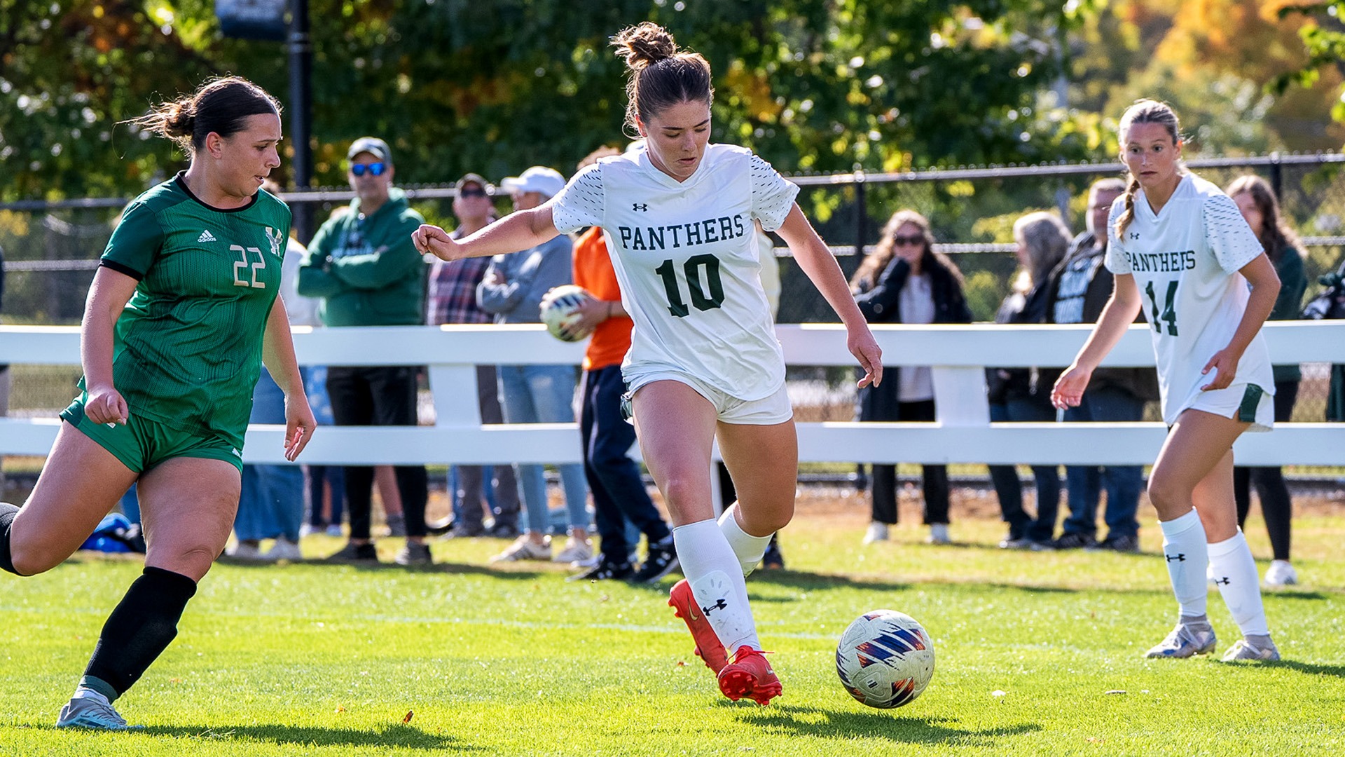 Drea Oswell fires a left-footed shot against Husson