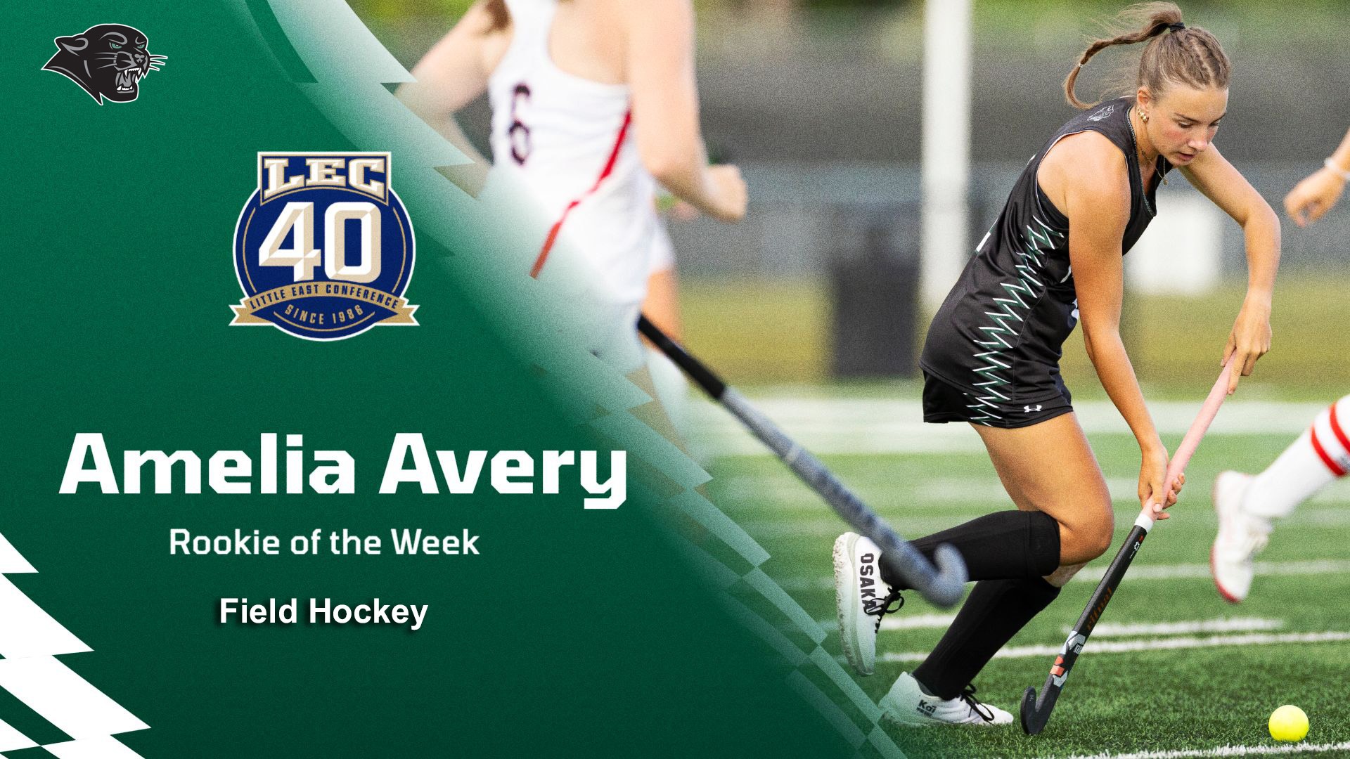 Graphic promoting Amelia Avery as LEC Field Hockey Rookie of the Week