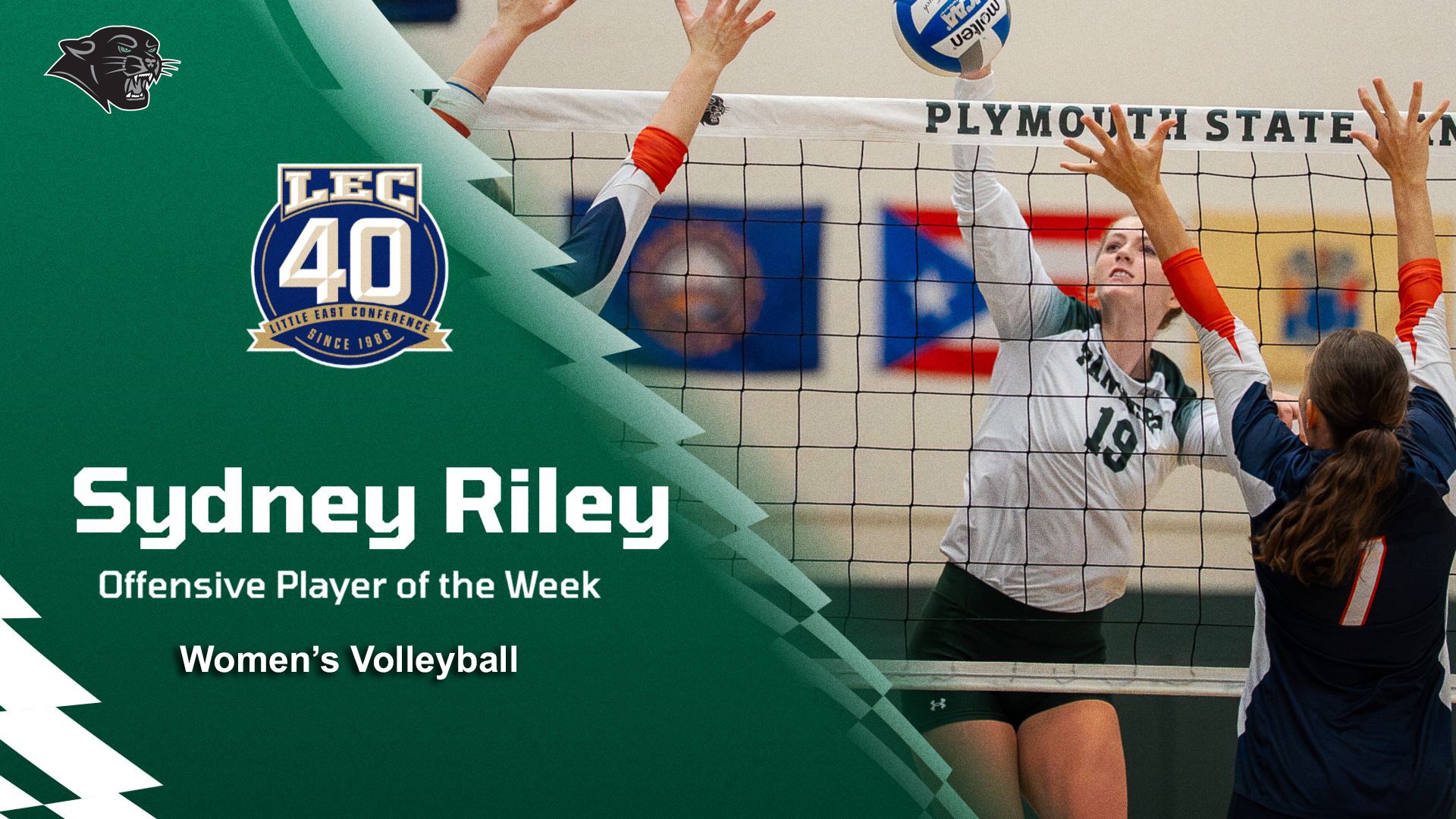 Graphic announcing Sydney Riley as LEC Women's Volleyball Offensive Player of the Week
