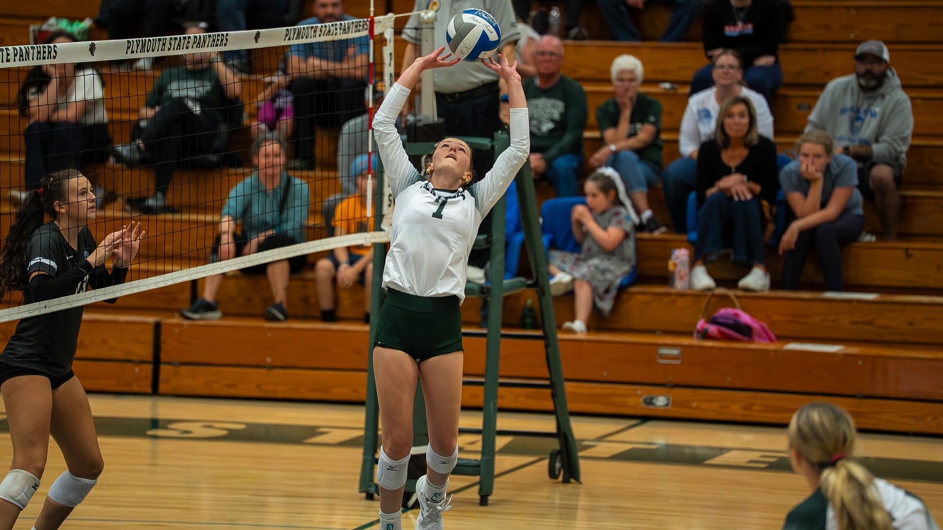 Danielle Emerson sets during a recent match against Rivier