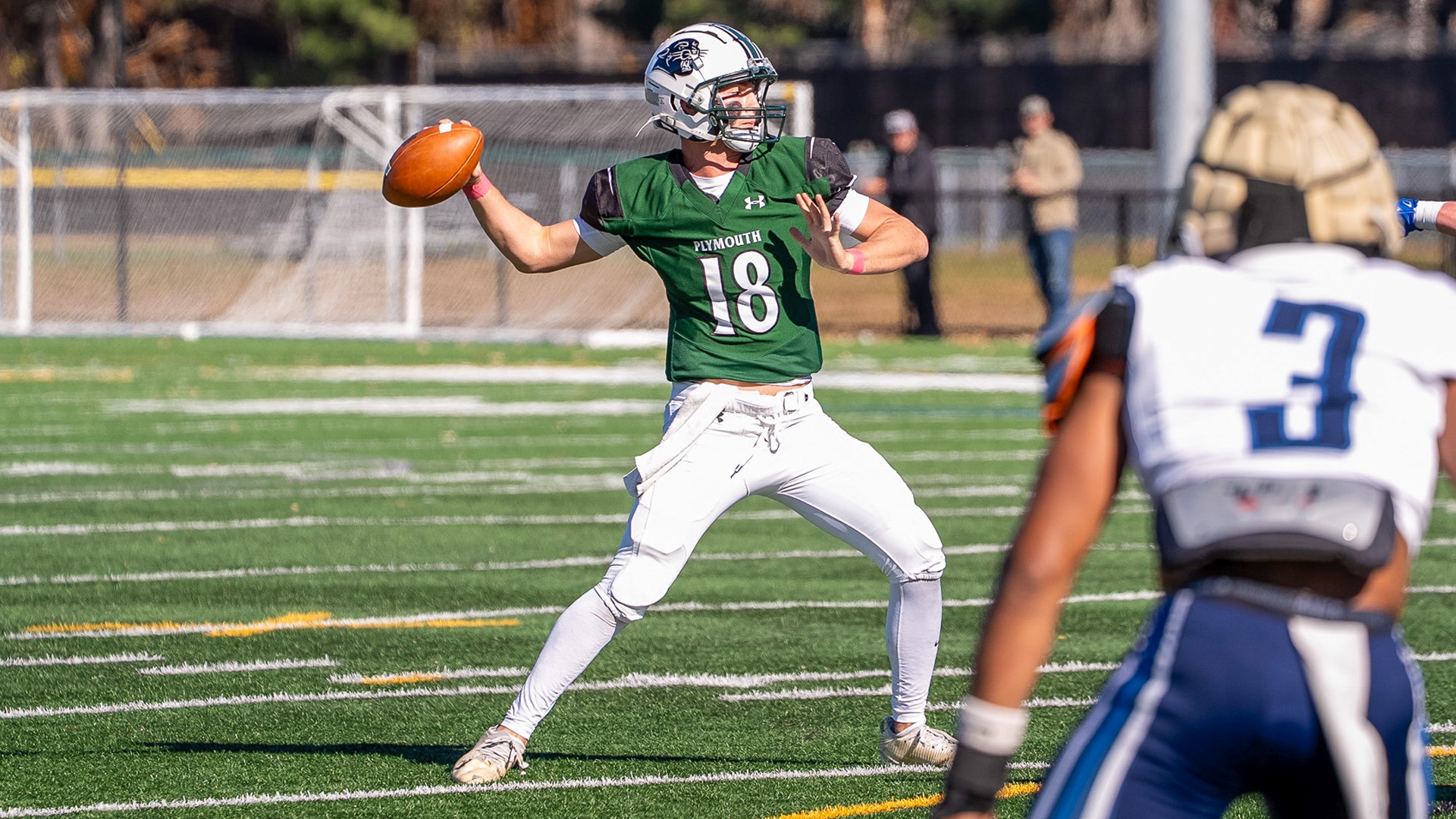 Colton Lefebvre fires a pass against Westfield State