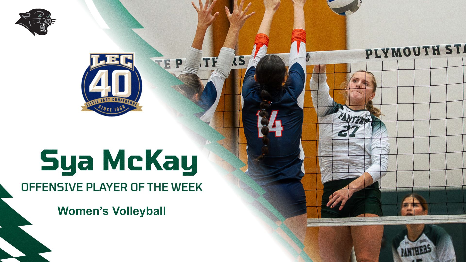 Graphic noting Sya McKay as LEC Women's Volleyball Offensive Player of the Week