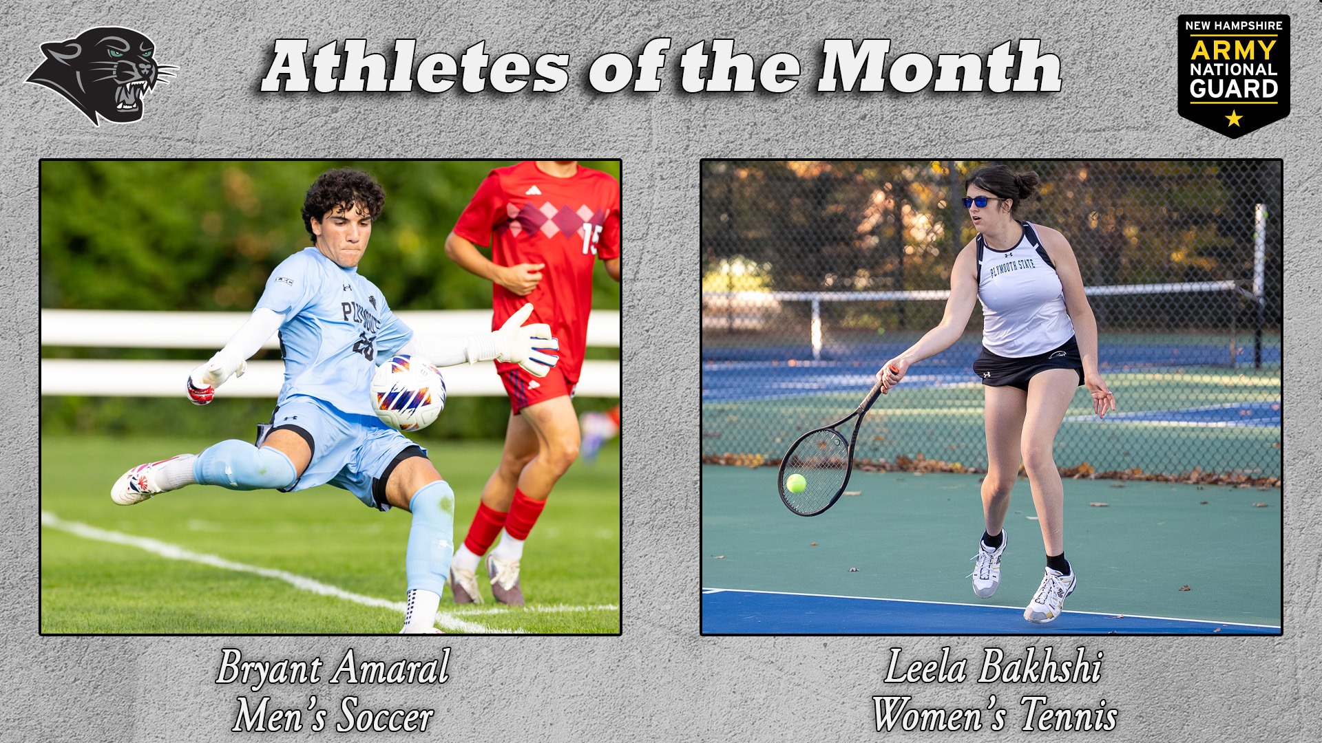 Graphic announcing Leela Bakhshi and Bryant Amaral as the PSU Athletes of the Month for September 2026