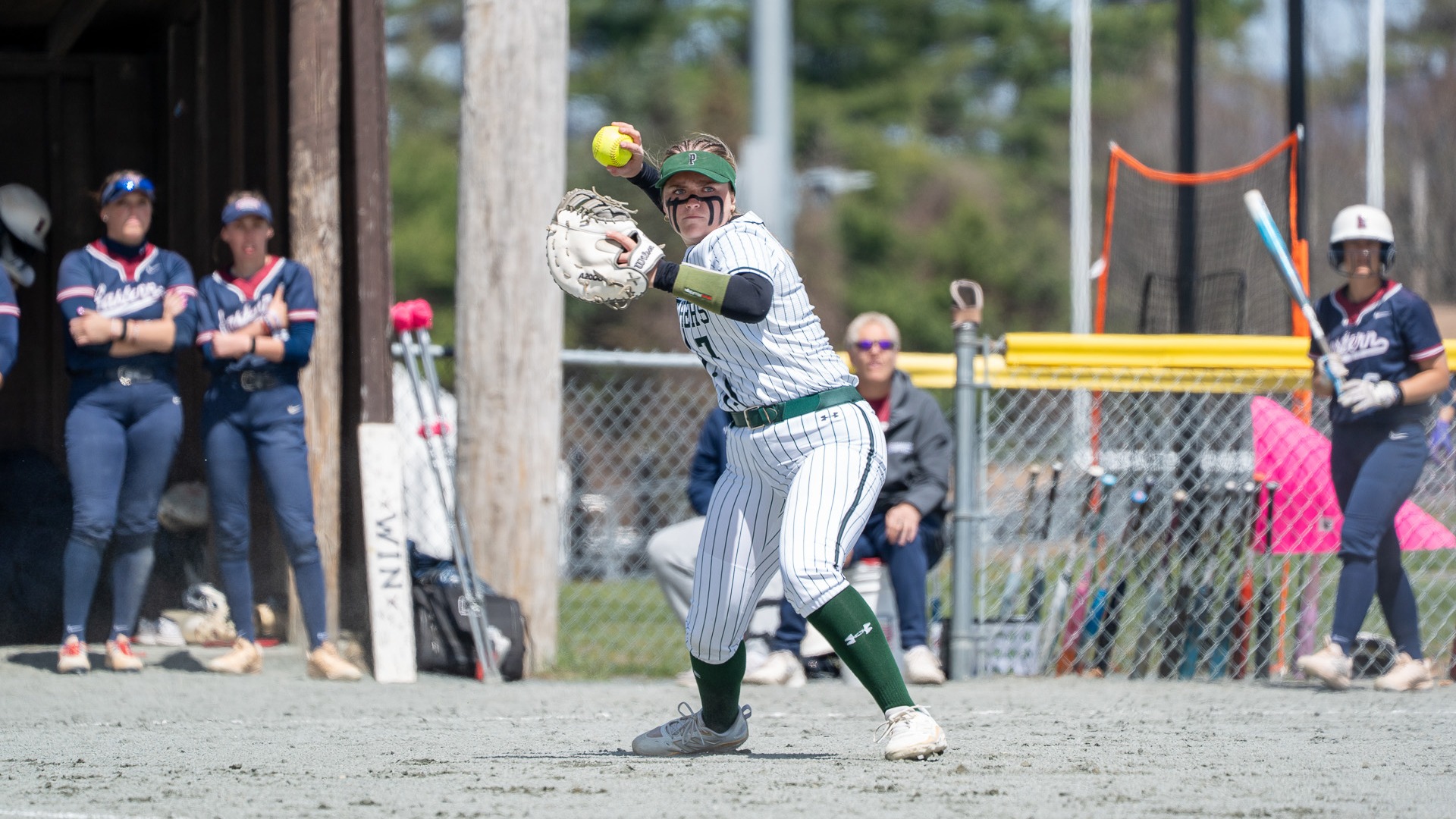 Abbey Nezuch fields a bunt against Eastern Connecticut