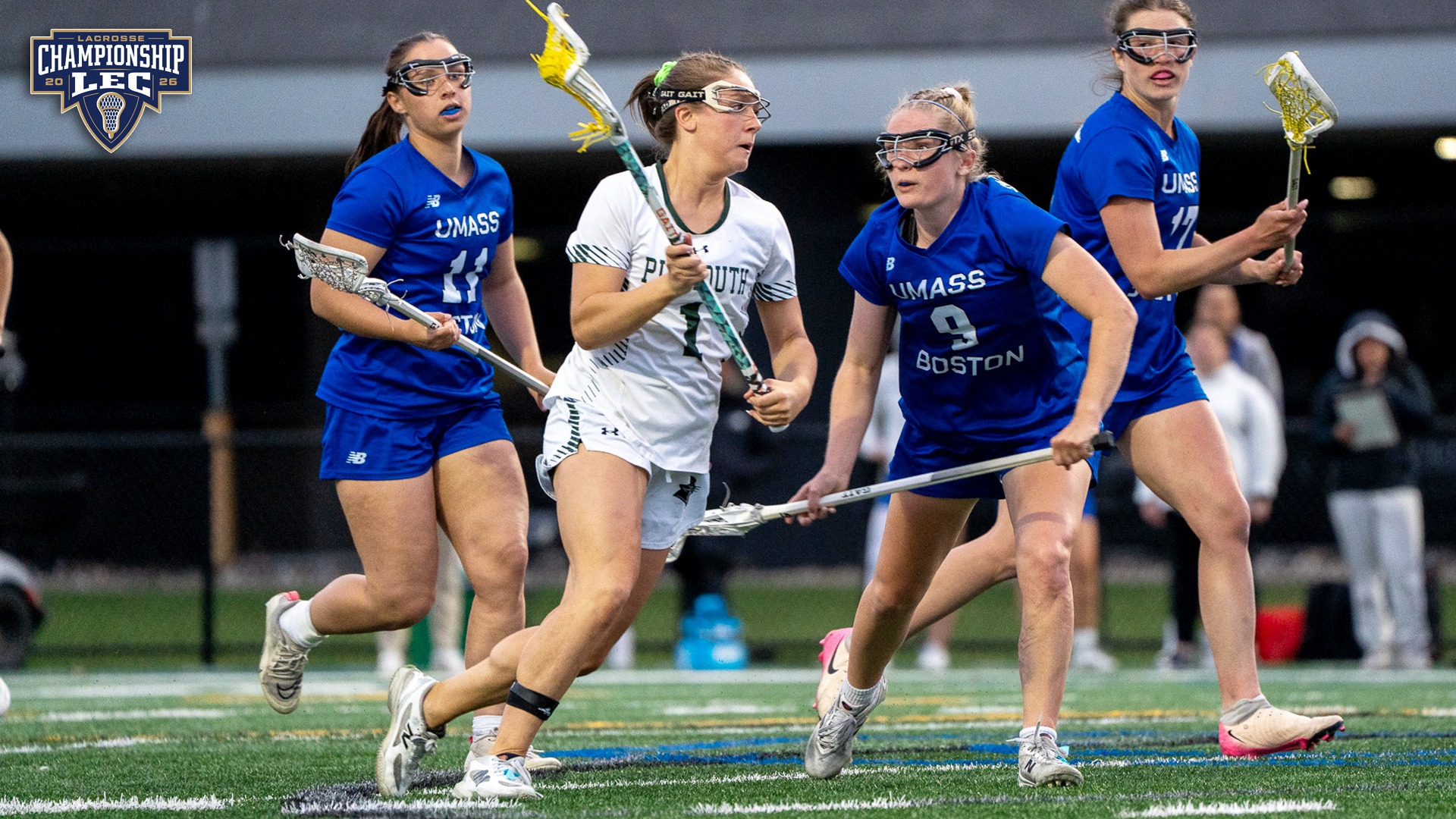 Karina Bosco drives to the goal against UMass Boston in the LEC Tournament