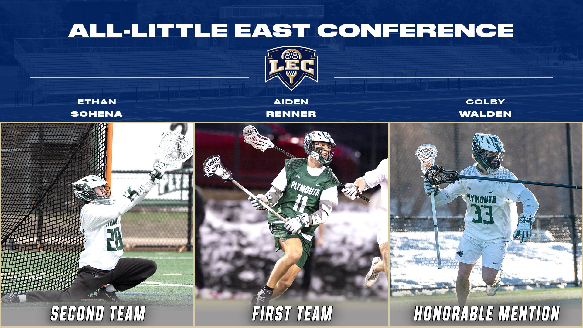 Men's Lacrosse All-Little East Conference honorees - Aiden Renner, Ethan Schena & Colby Walden