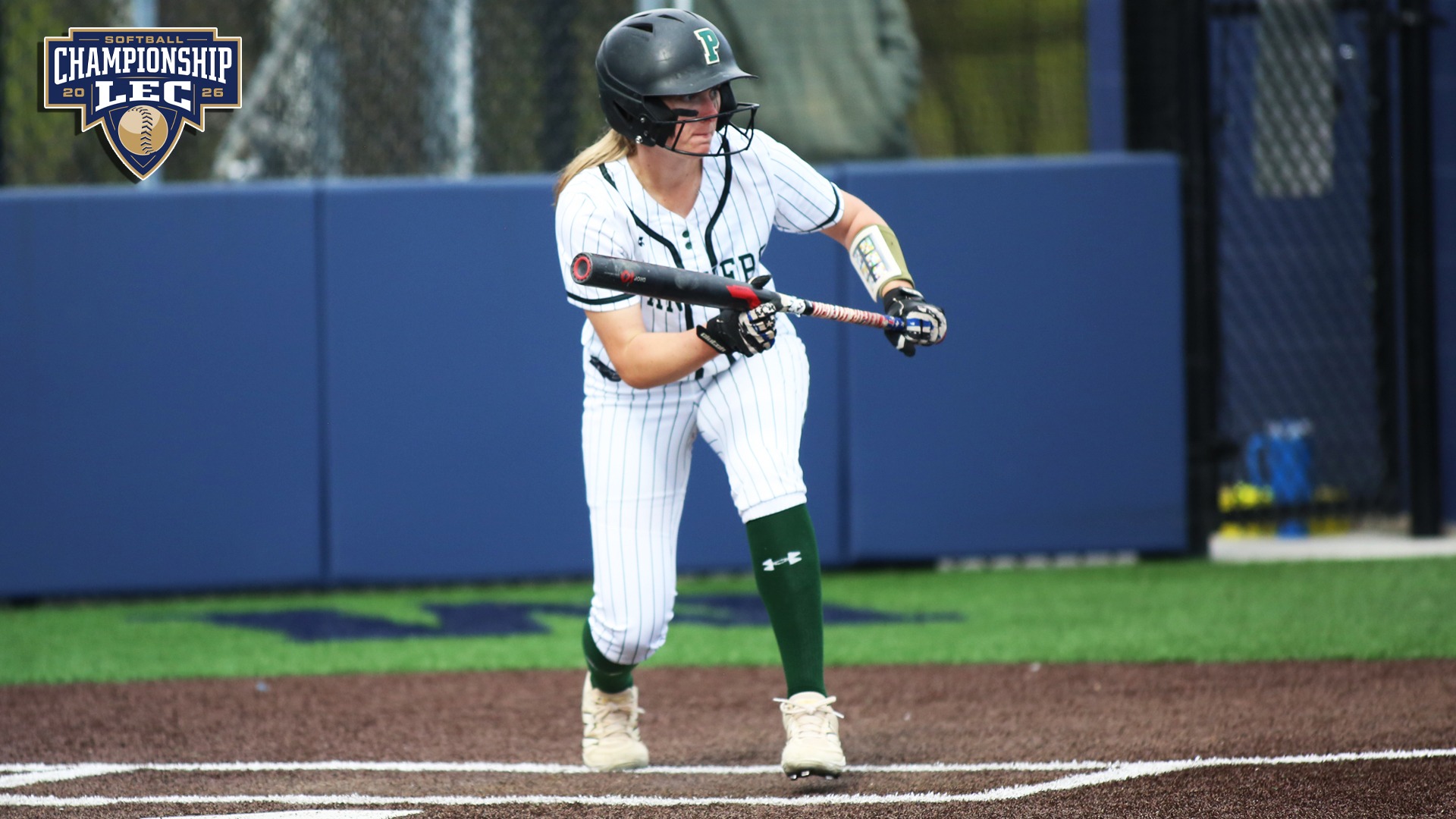 Emily Bessette squares to bunt during day one of the 2026 LEC Softball Tournament