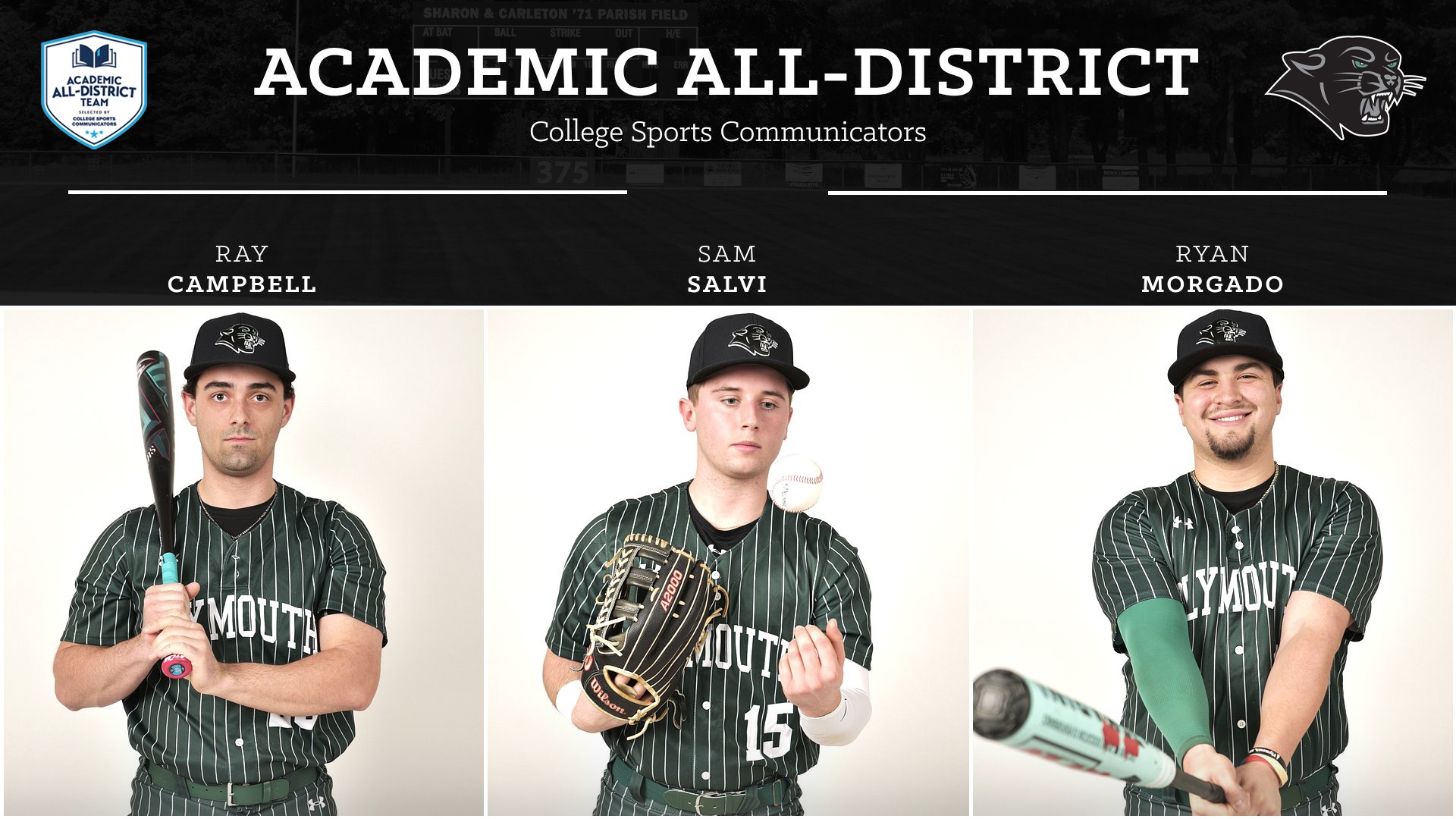 Three Plymouth State baseball players earned Academic All-District honors
