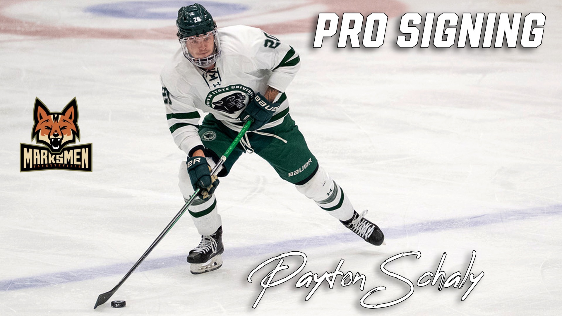 Men's Hockey player Payton Schaly signs a professional contract with the Fayetteville Marksmen