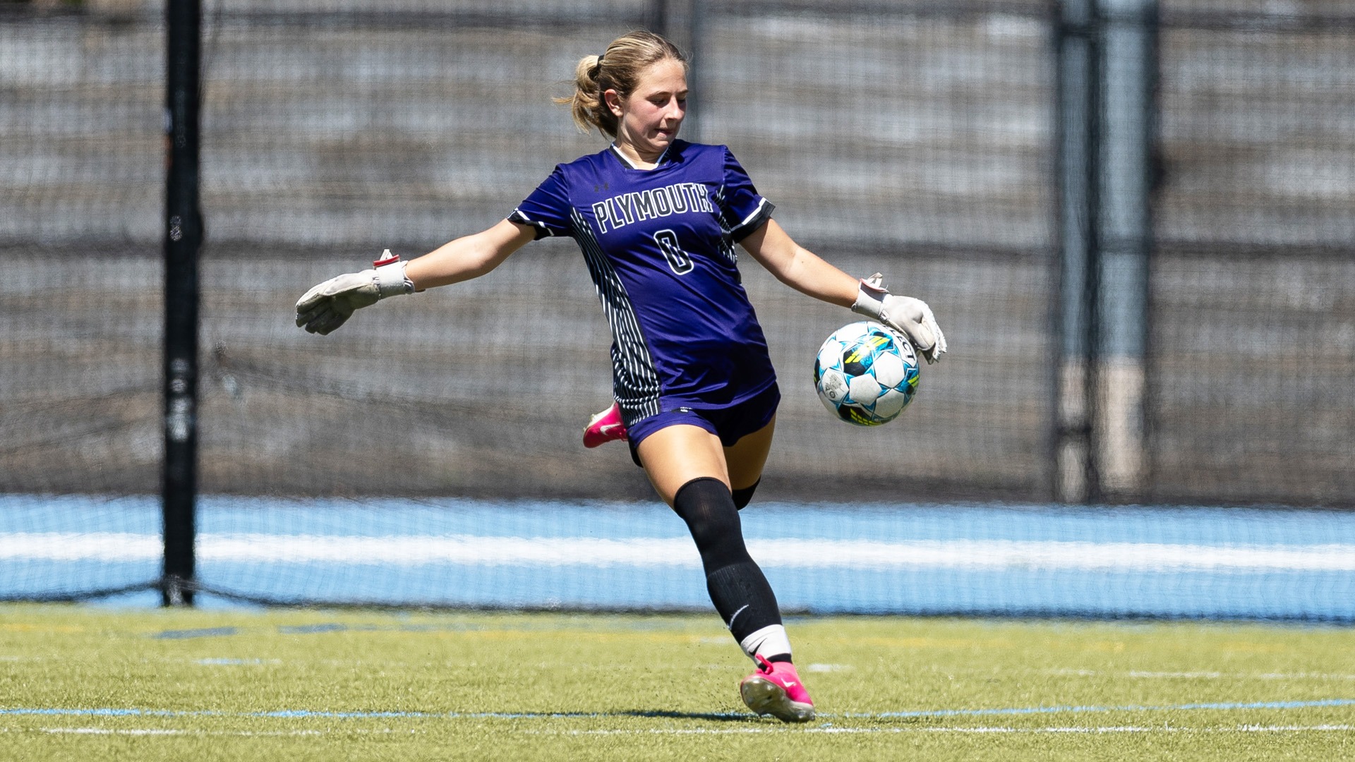 Liv Desruisseaux punts the ball after making a save