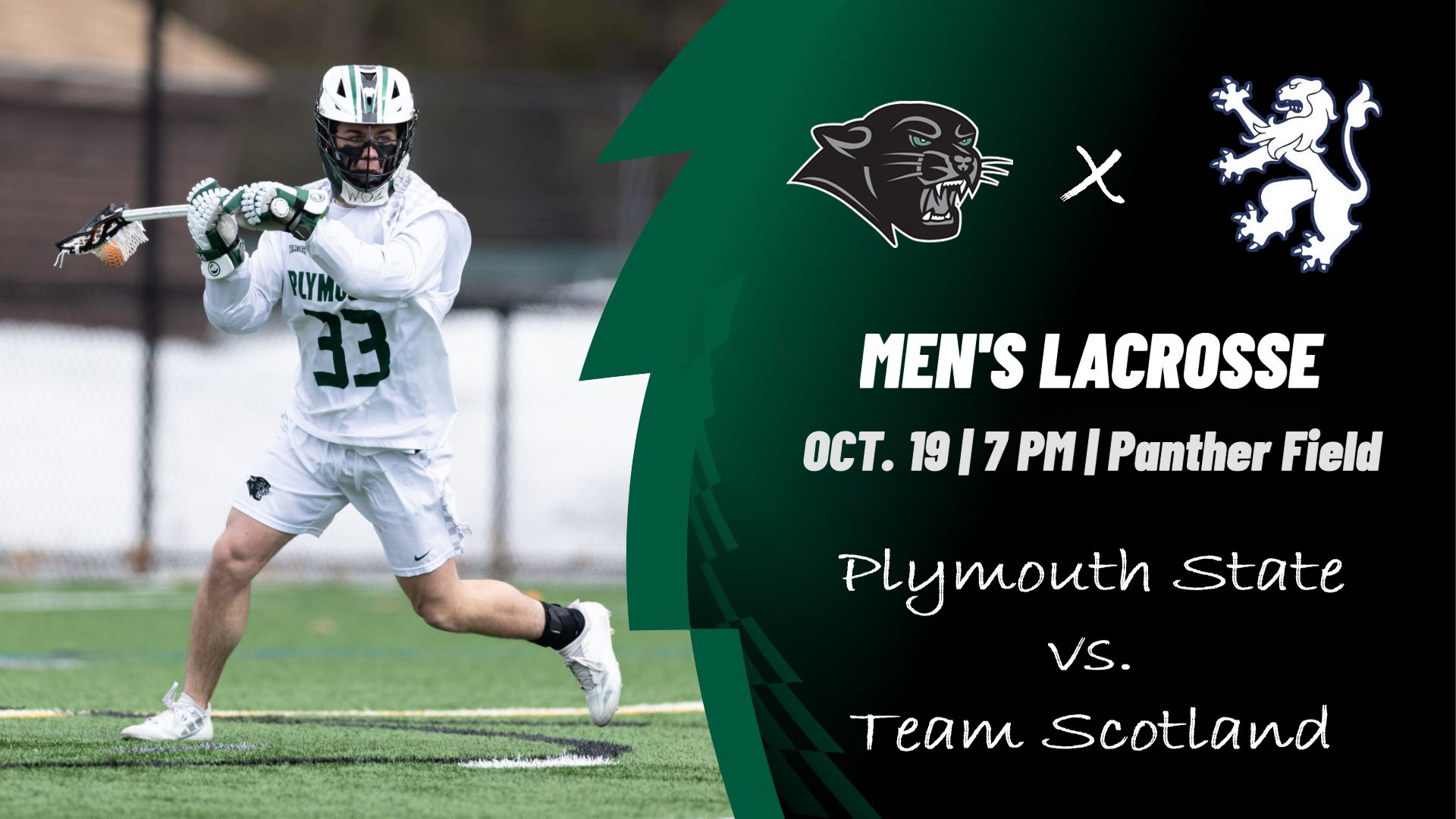 A graphic announcing the PSU men's lacrosse team will host Team Scotland for an exhibition game in October