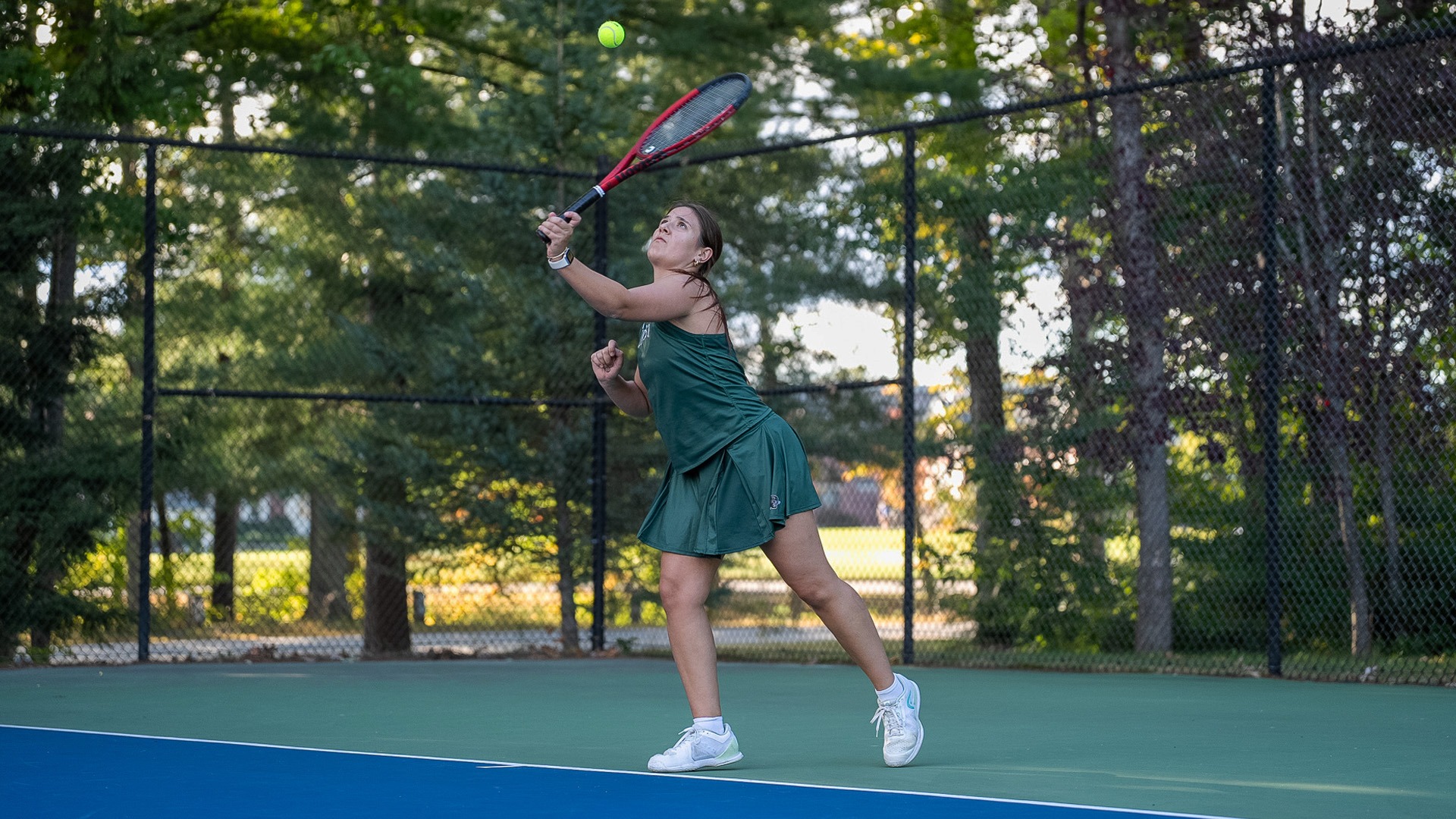 Amelia Laidlaw hits a serve against VTSU Lyndon