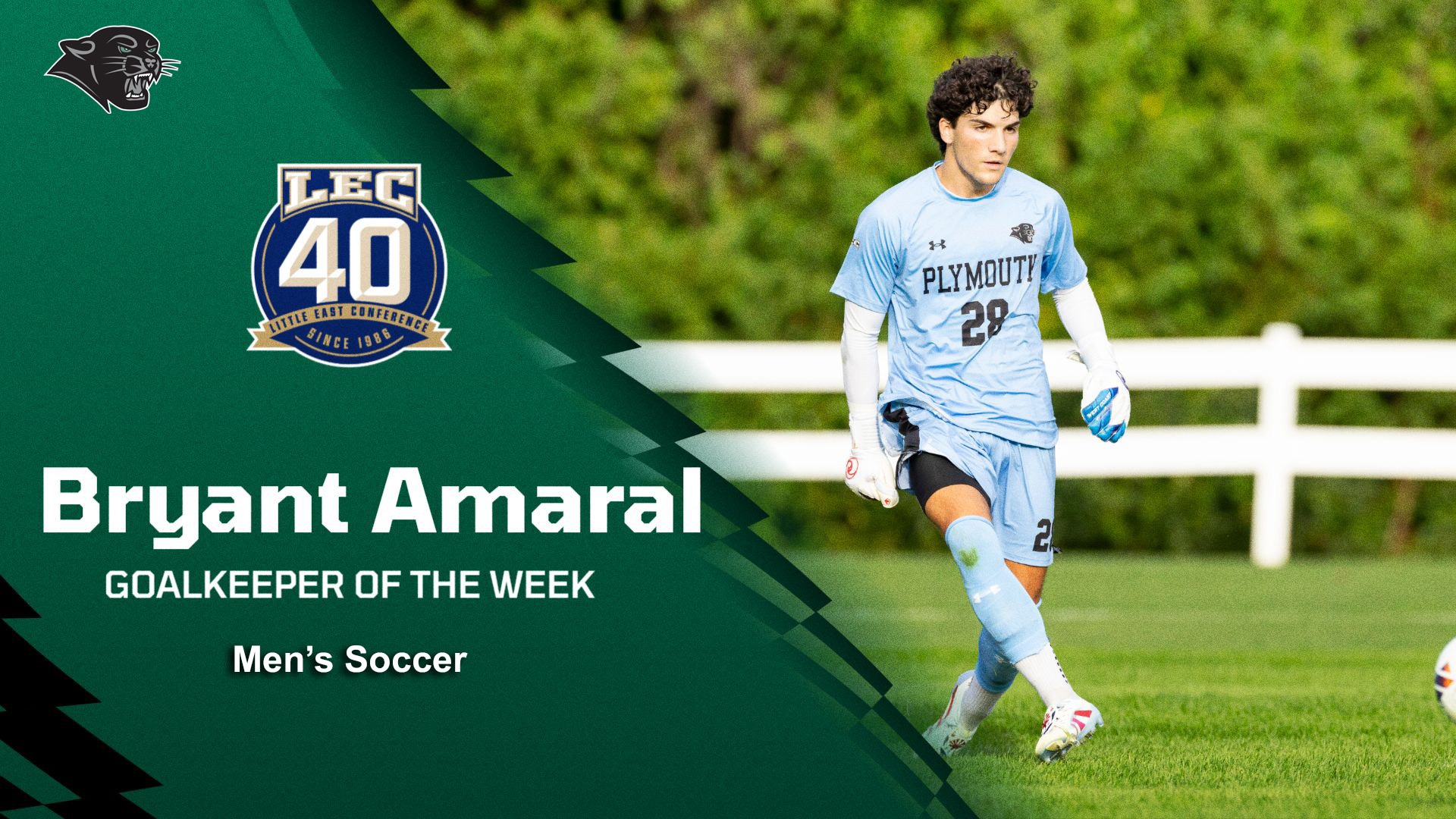 Graphic announcing Bryant Amaral as LEC Men's Goalkeeper of the Week