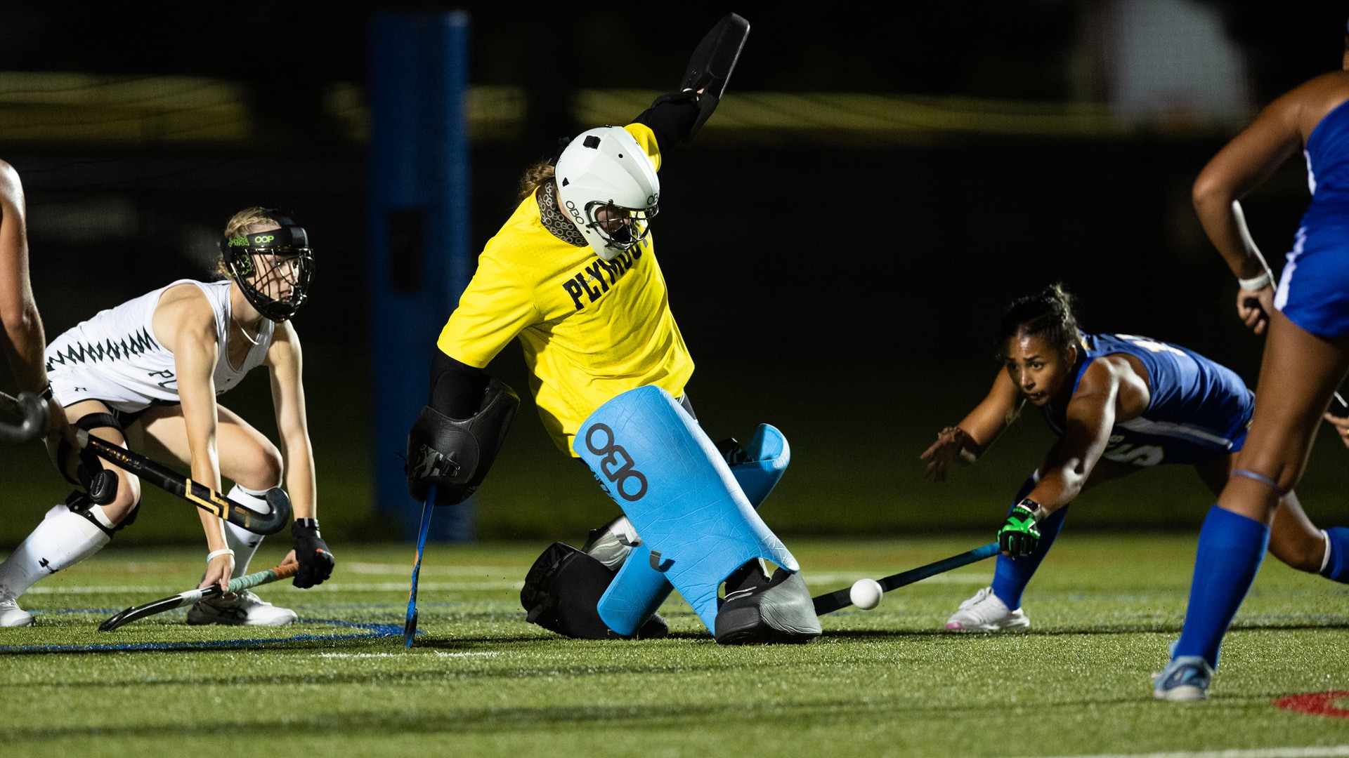 Hannah Bub makes a save against Johnson & Wales