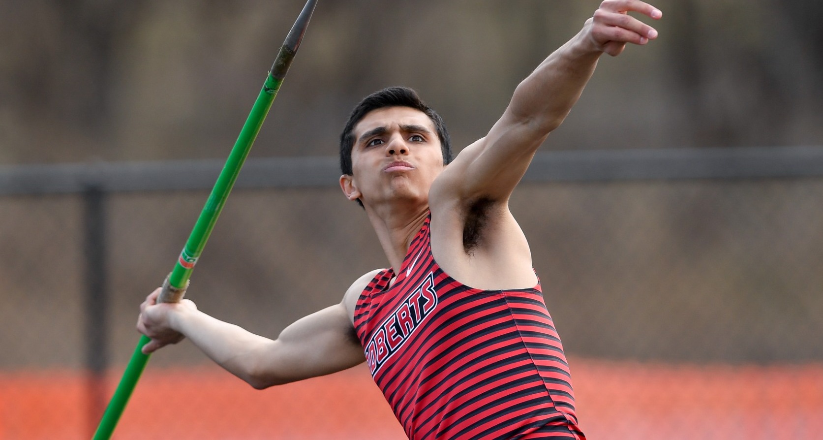 Roberts Wesleyan’s Diego Arellano Jasso competes during an NCAA college track meet in Rochester, N.Y., Wednesday, March 19, 2025.