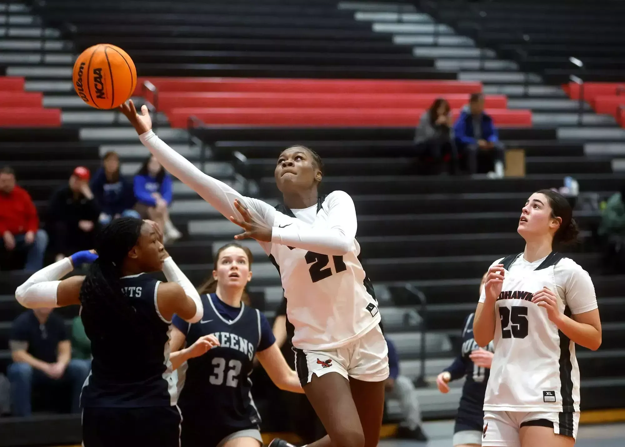 Aniyah Jones attempts a shot against Queens College on Feb. 15, 2026.