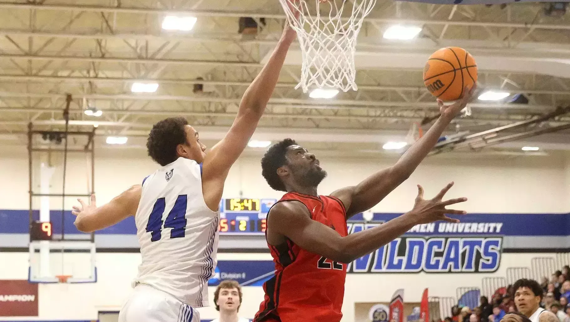 Mohamed Soumahoro goes up for a shot against Daemen in the 2026 ECC Championship Game on March 8, 2026 in Amherst, N.Y.