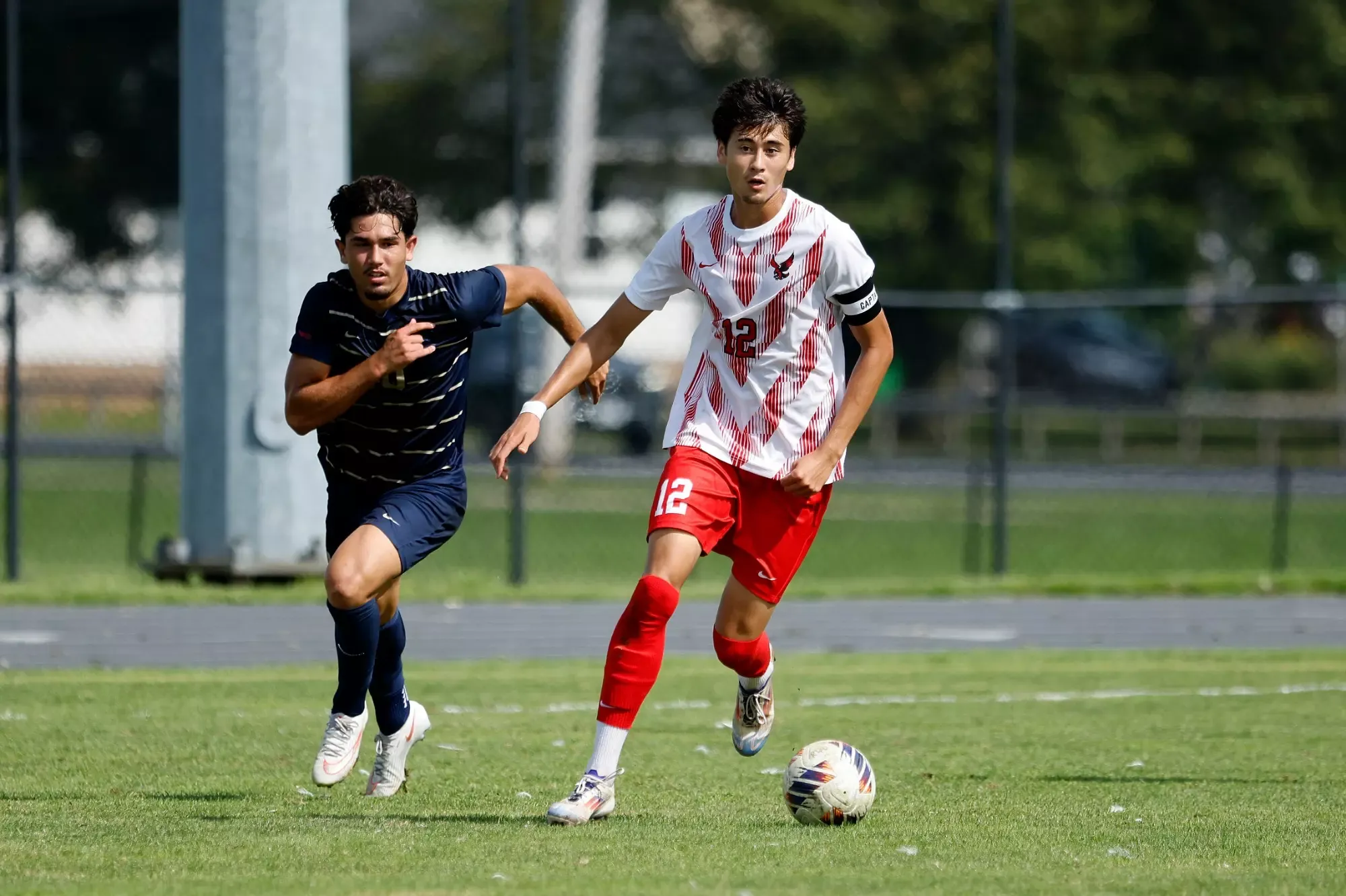 Takumi Horan works his way upfield against Goldey-Beacom College on Sept. 12, 2026. 