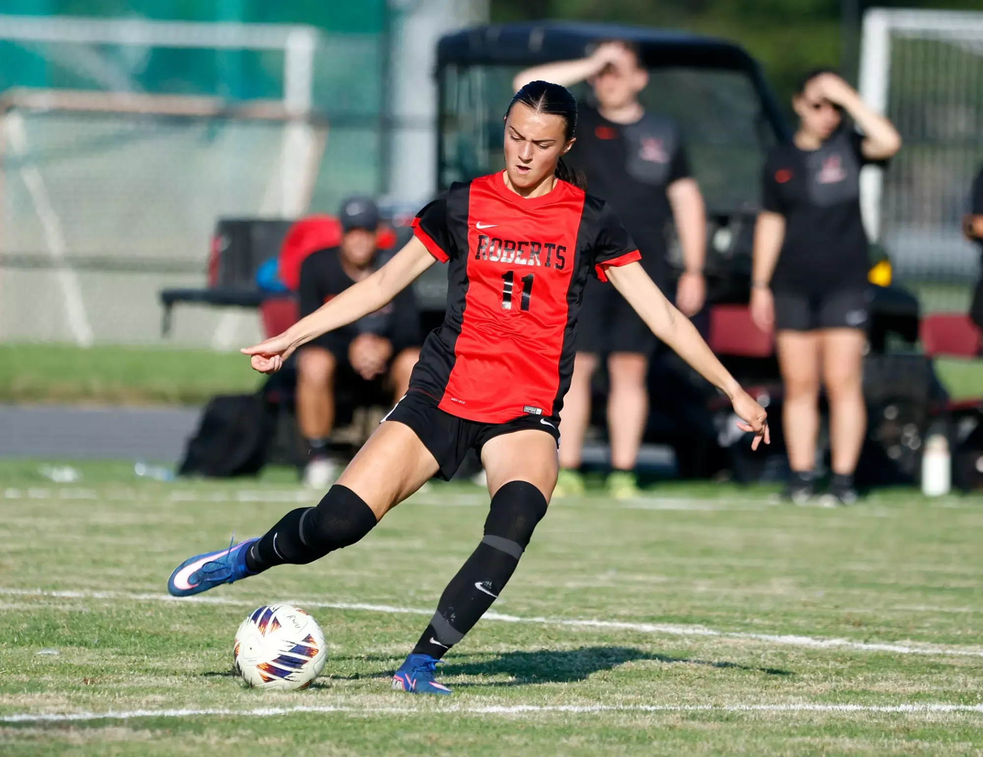 Olivia Holet in action against Thomas More University on Aug. 27, 2026. 