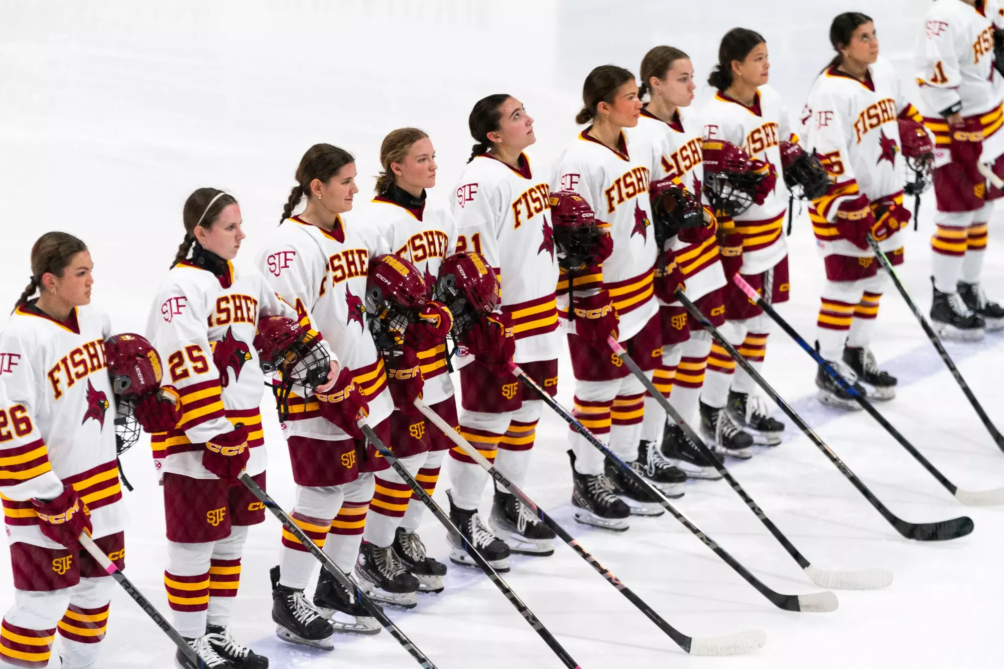 Fisher struck first less than two minutes into the game. At 1:48 of the opening period, Erin Lantry set up freshman Josie Palumbo, who scored her first collegiate goal to give the Cardinals a 1–0 lead. William Smith tied the game later in the period at 12:18 when Bella Hacker converted at even strength, sending the teams into the first intermission tied 1–1.